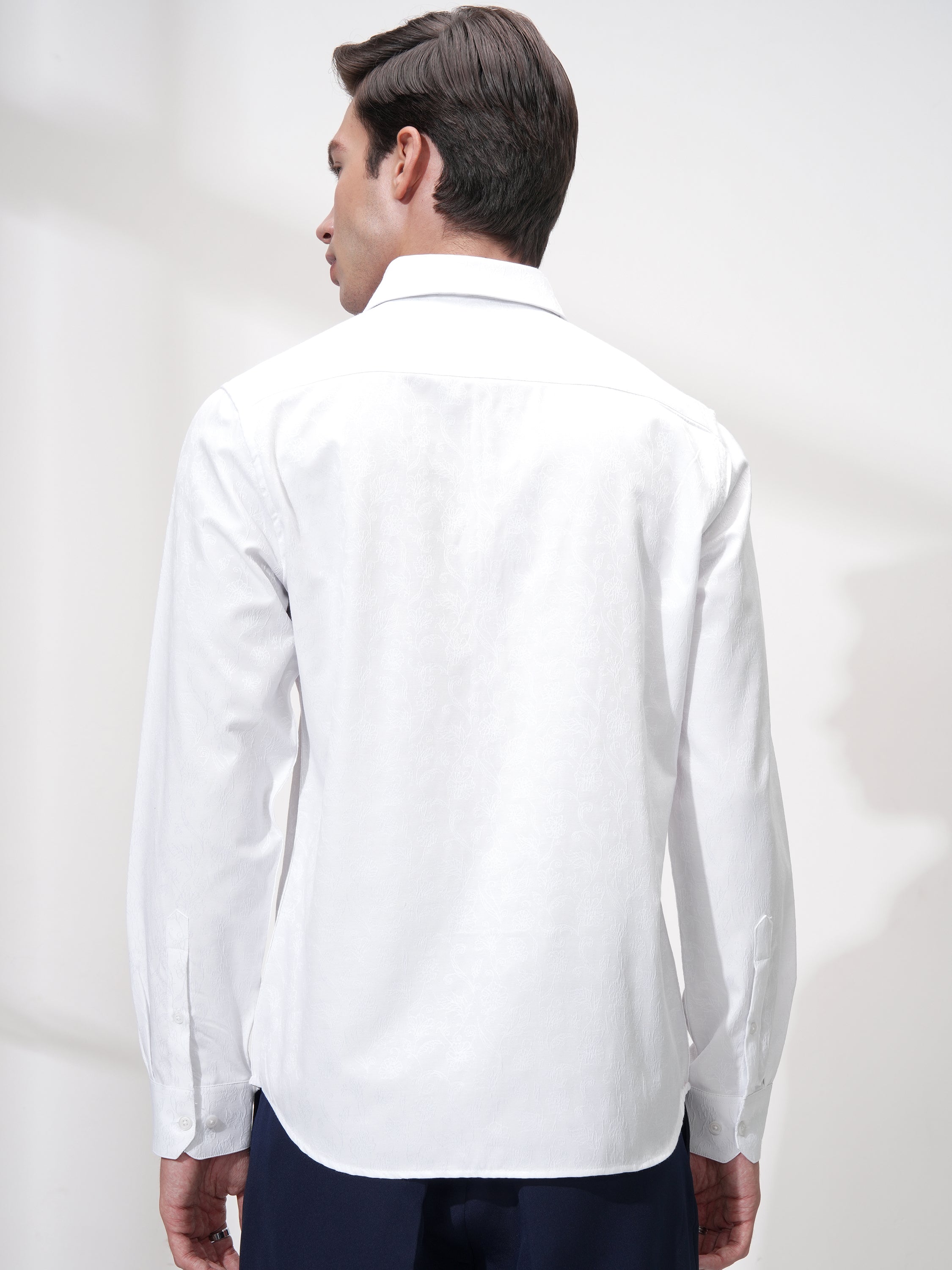 Highlander Men White Self Design Slim Fit Casual Shirt - White - Image 3