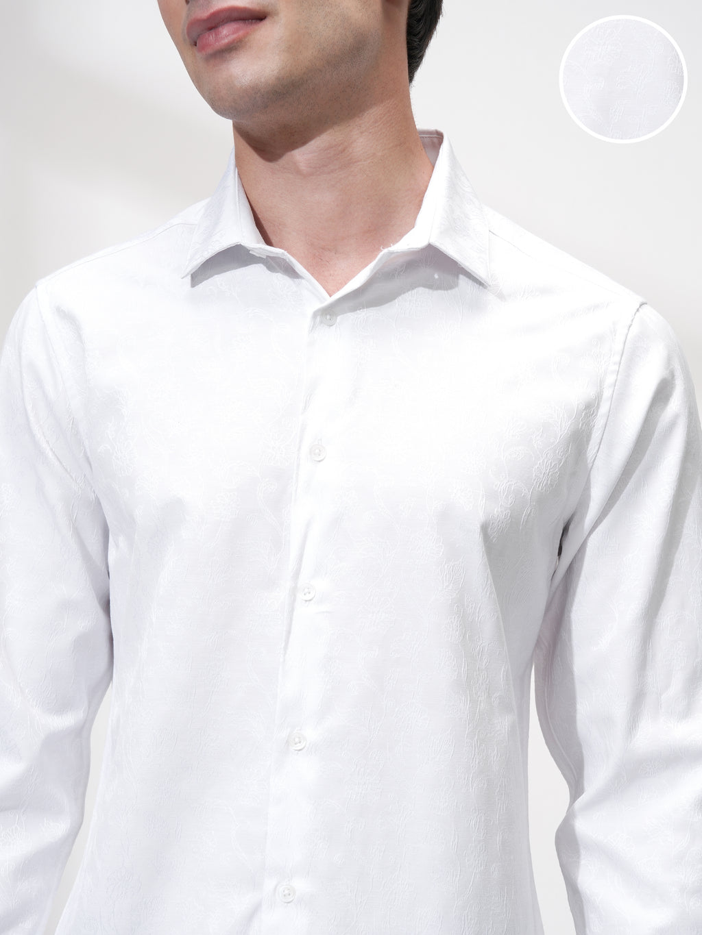 Highlander Men White Self Design Slim Fit Casual Shirt - White - Image 5