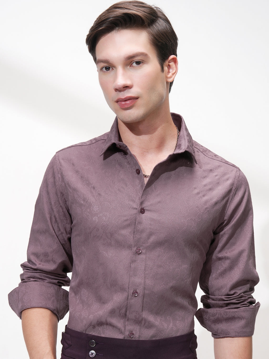 Highlander Men Purple Self Design Slim Fit Casual Shirt - Purple - Image 1