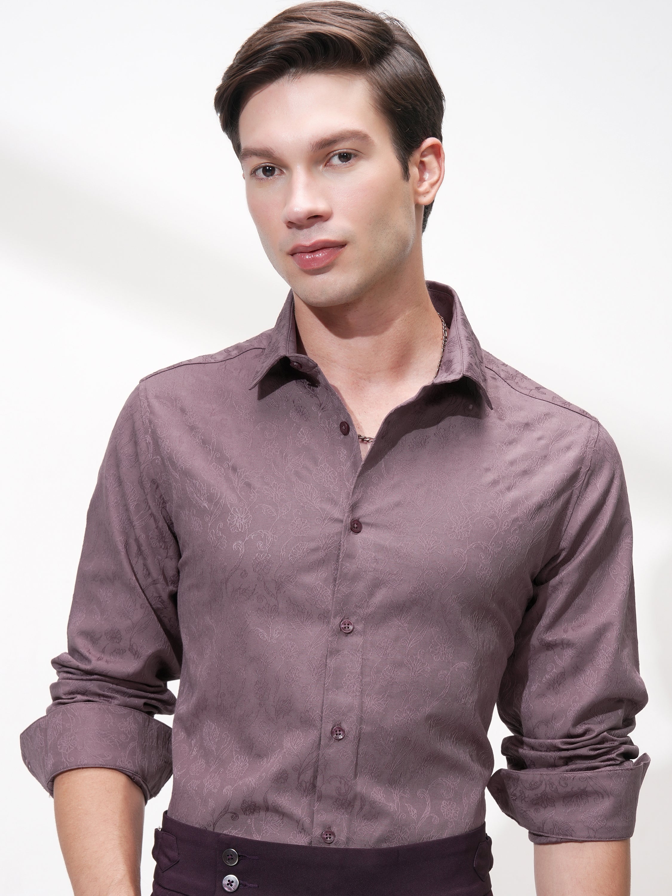 Highlander Men Purple Self Design Slim Fit Casual Shirt - Purple - Image 1