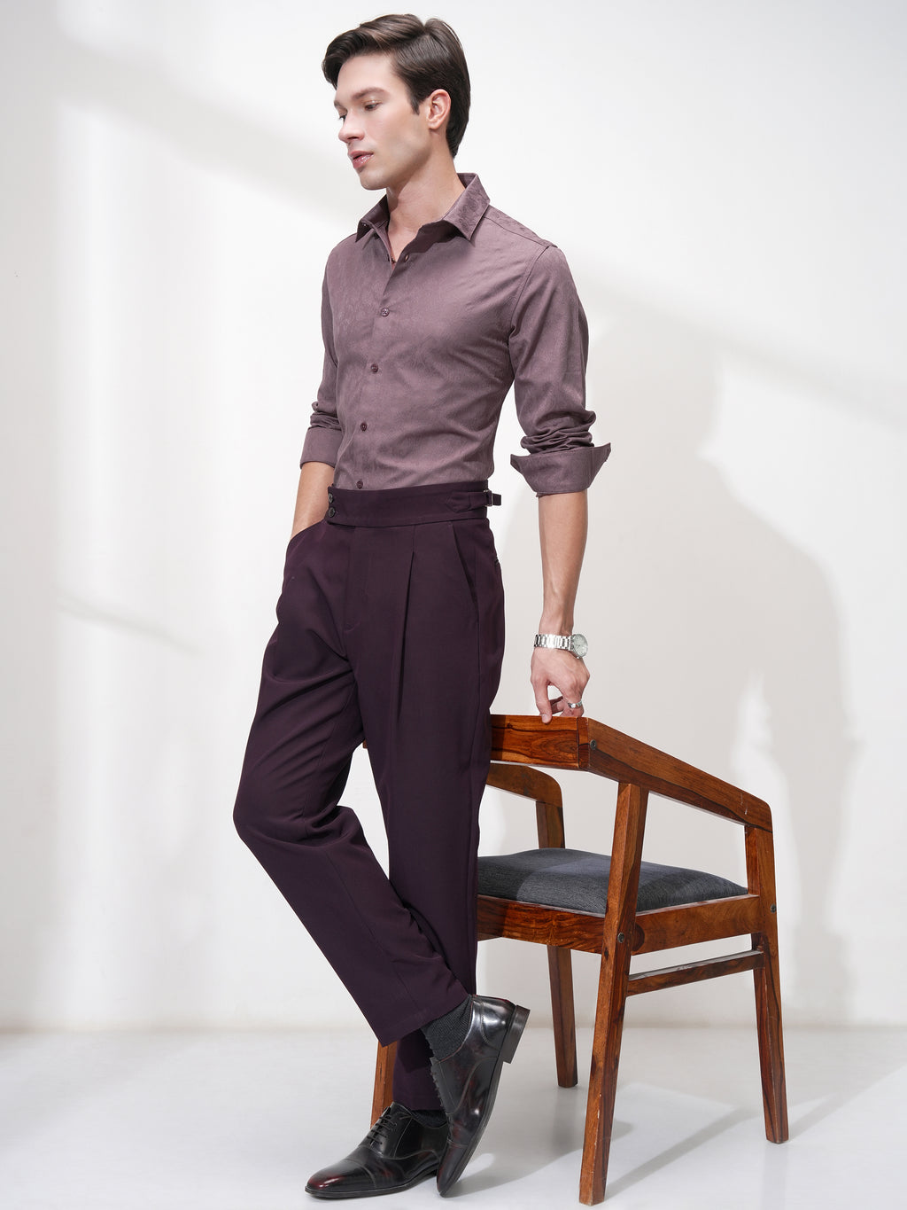 Highlander Men Purple Self Design Slim Fit Casual Shirt - Purple - Image 2