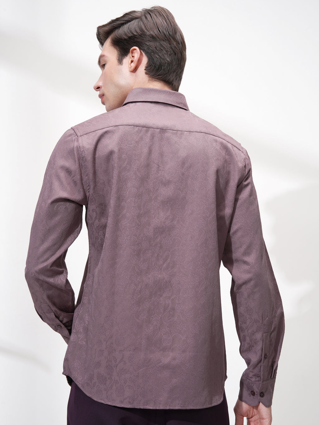 Highlander Men Purple Self Design Slim Fit Casual Shirt - Purple - Image 3