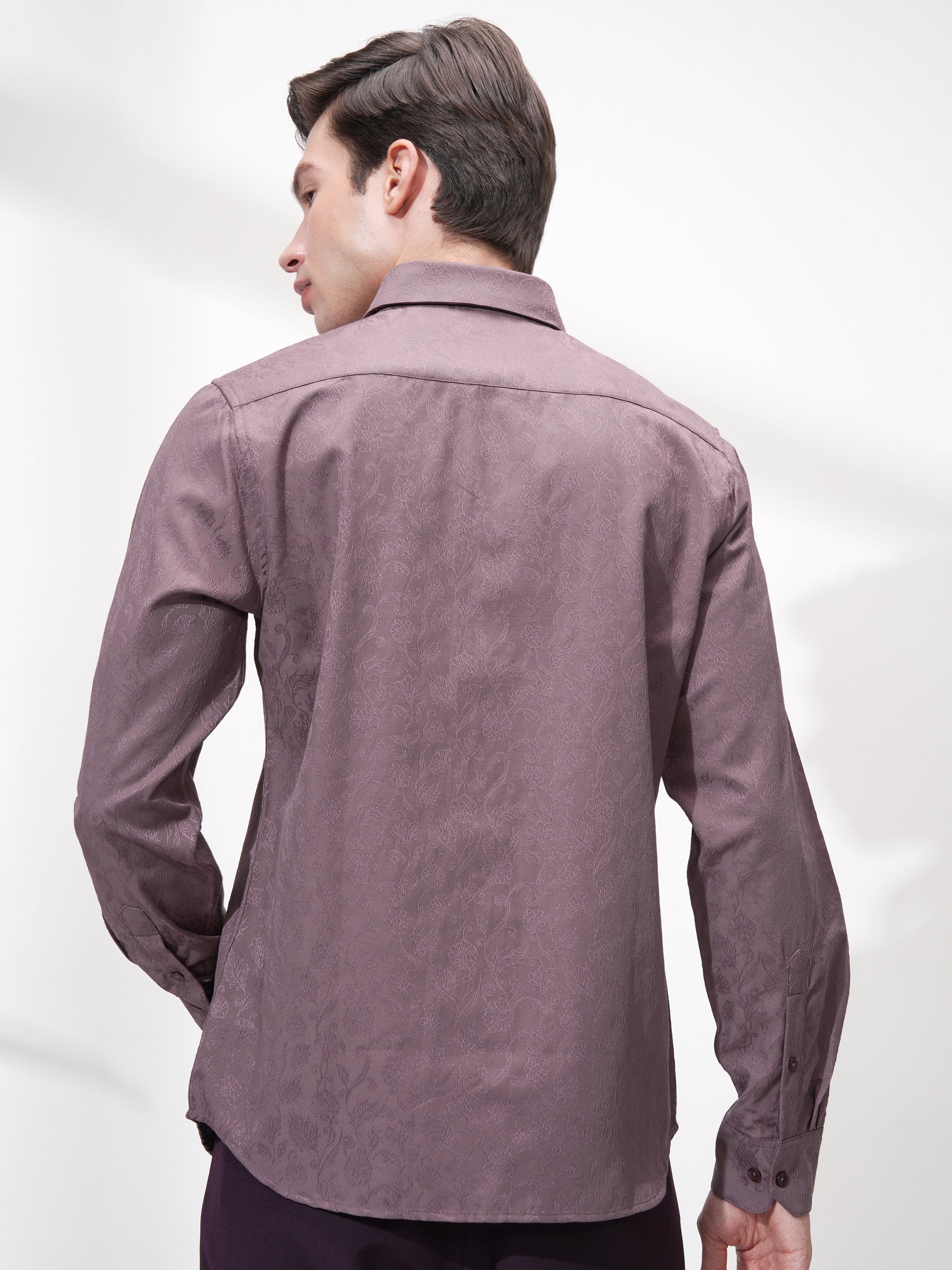 Highlander Men Purple Self Design Slim Fit Casual Shirt - Purple - Image 3