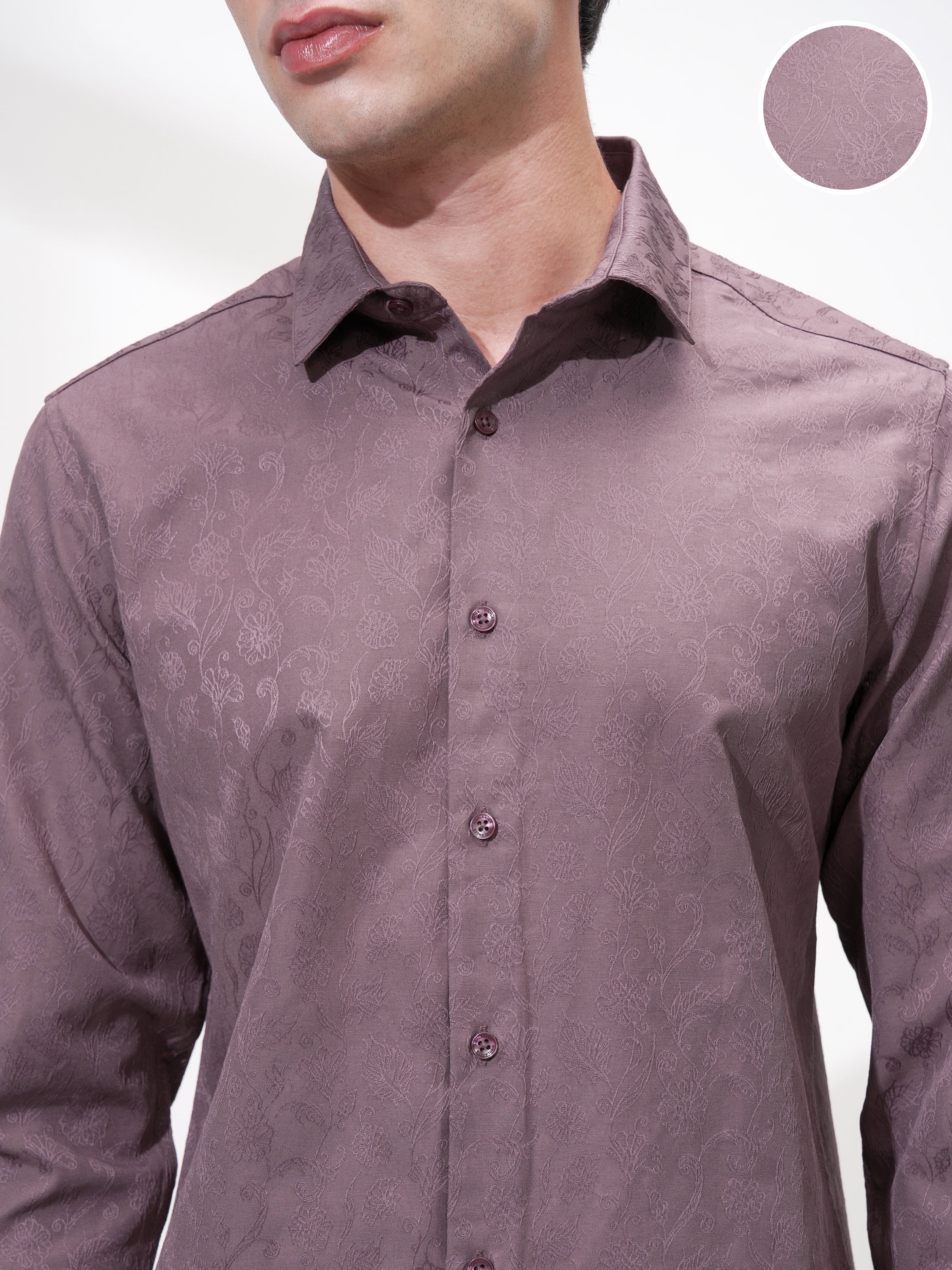 Highlander Men Purple Self Design Slim Fit Casual Shirt - Purple - Image 5