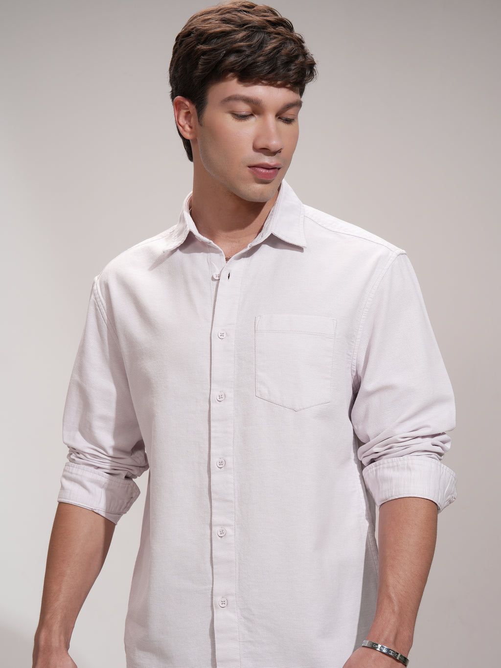 Highlander Men Pink Self Design Relaxed Fit Casual Shirt - Pink - Image 1