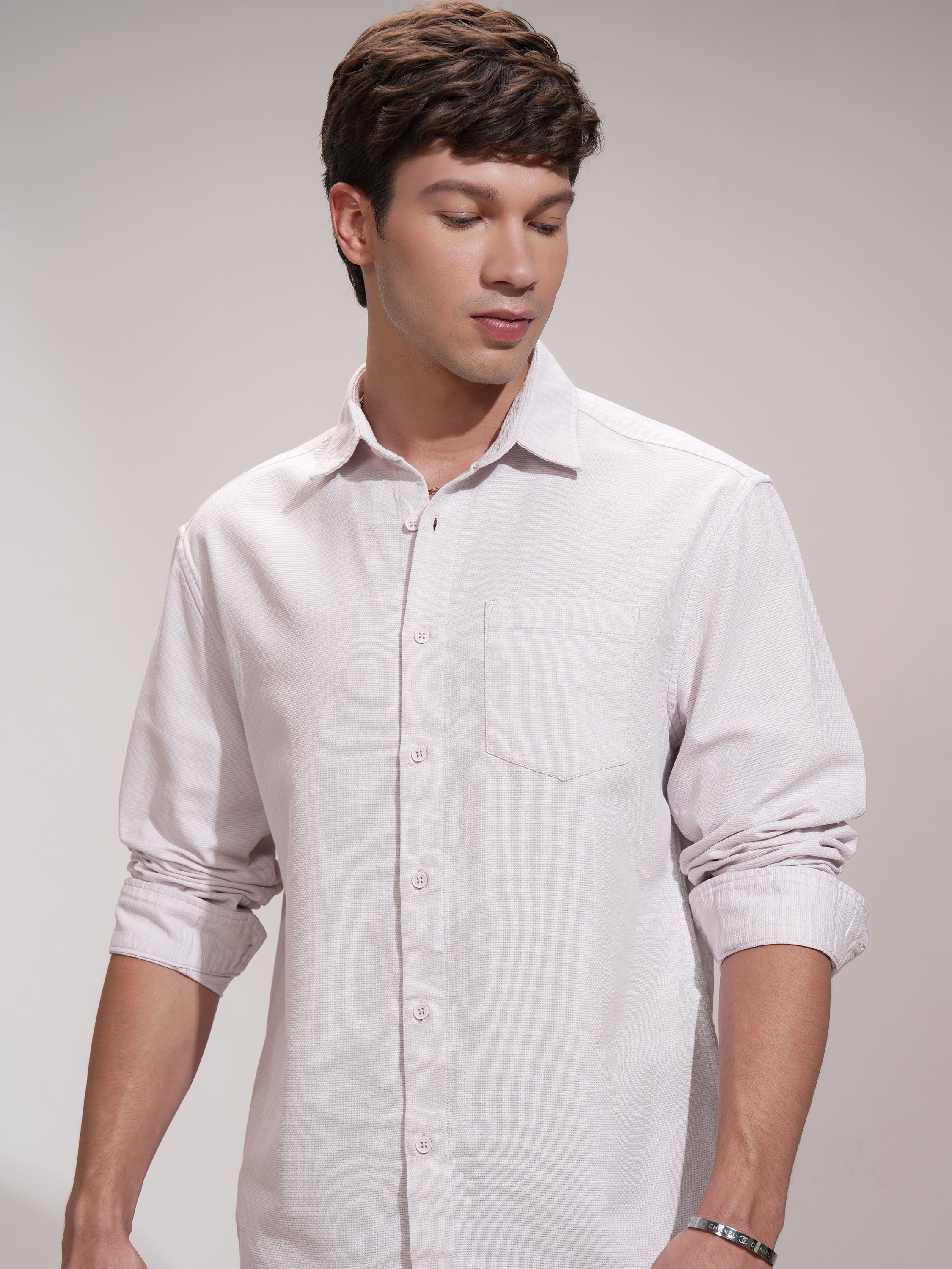 Highlander Men Pink Self Design Relaxed Fit Casual Shirt - Pink - Image 1