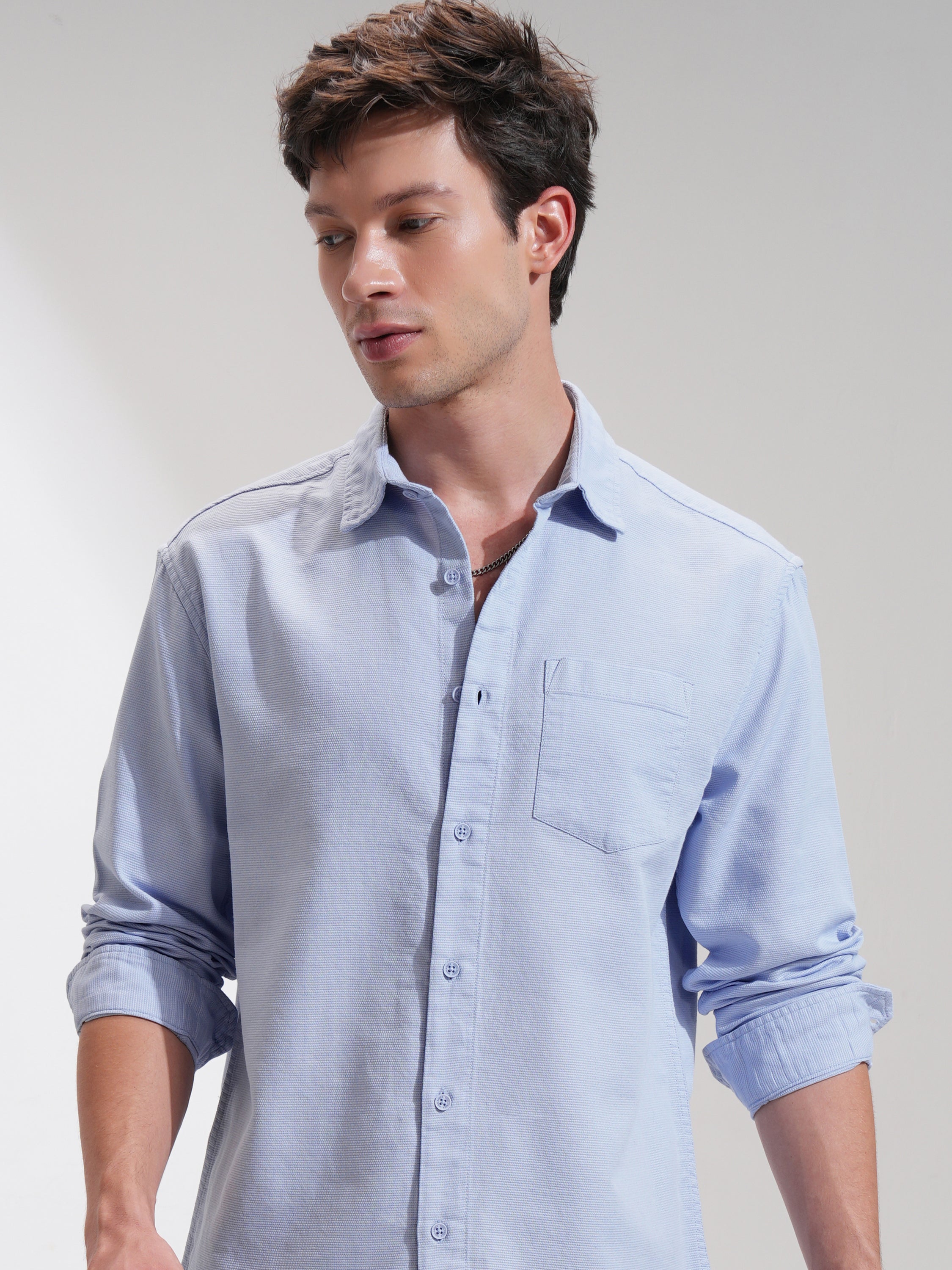 Highlander Men Blue Solid Relaxed Fit Casual Shirt - Blue - Image 1
