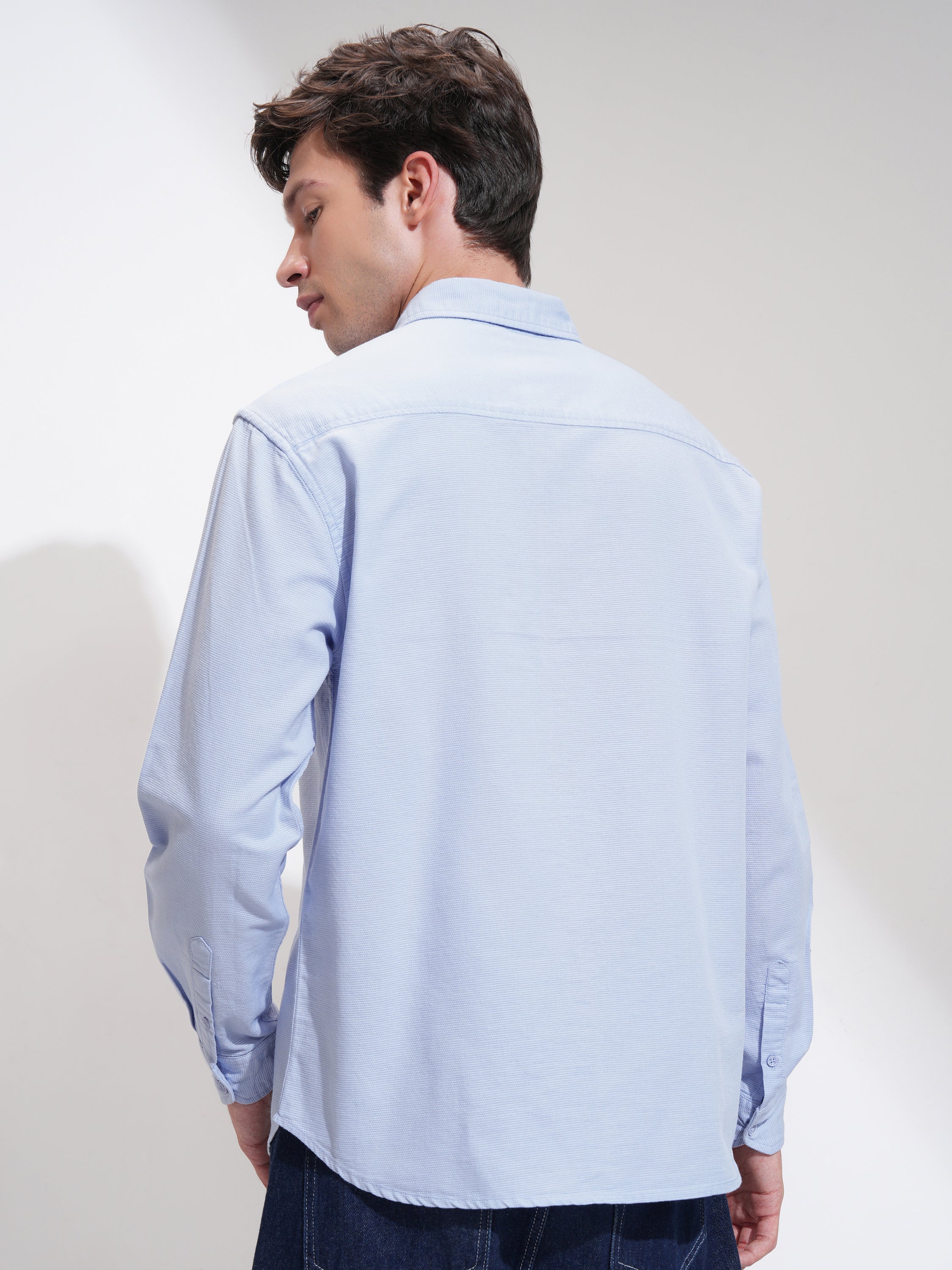 Highlander Men Blue Solid Relaxed Fit Casual Shirt - Blue - Image 3