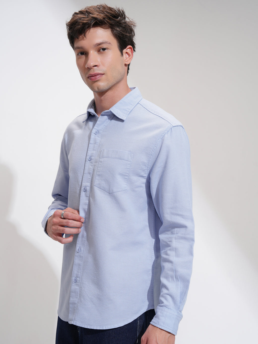 Highlander Men Blue Solid Relaxed Fit Casual Shirt - Blue - Image 4