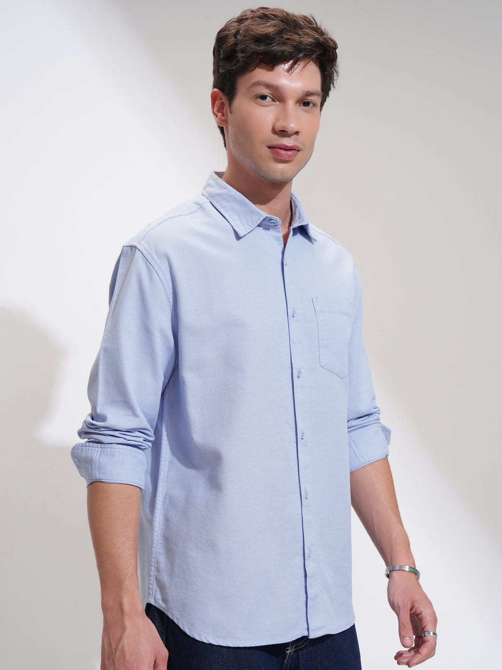 Highlander Men Blue Solid Relaxed Fit Casual Shirt - Blue - Image 6