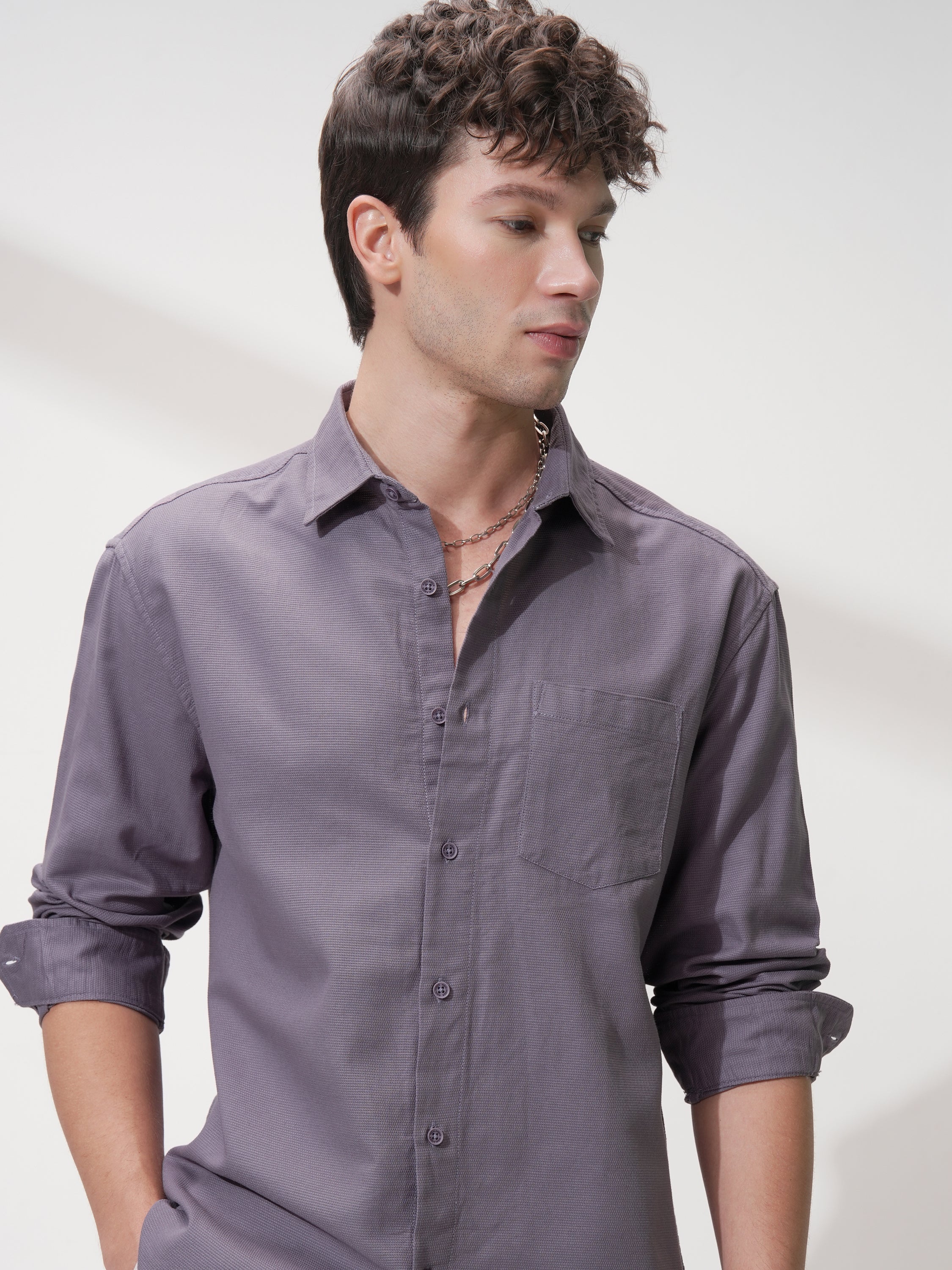 Highlander Men Purple Solid Relaxed Fit Casual Shirt - Purple - Image 1