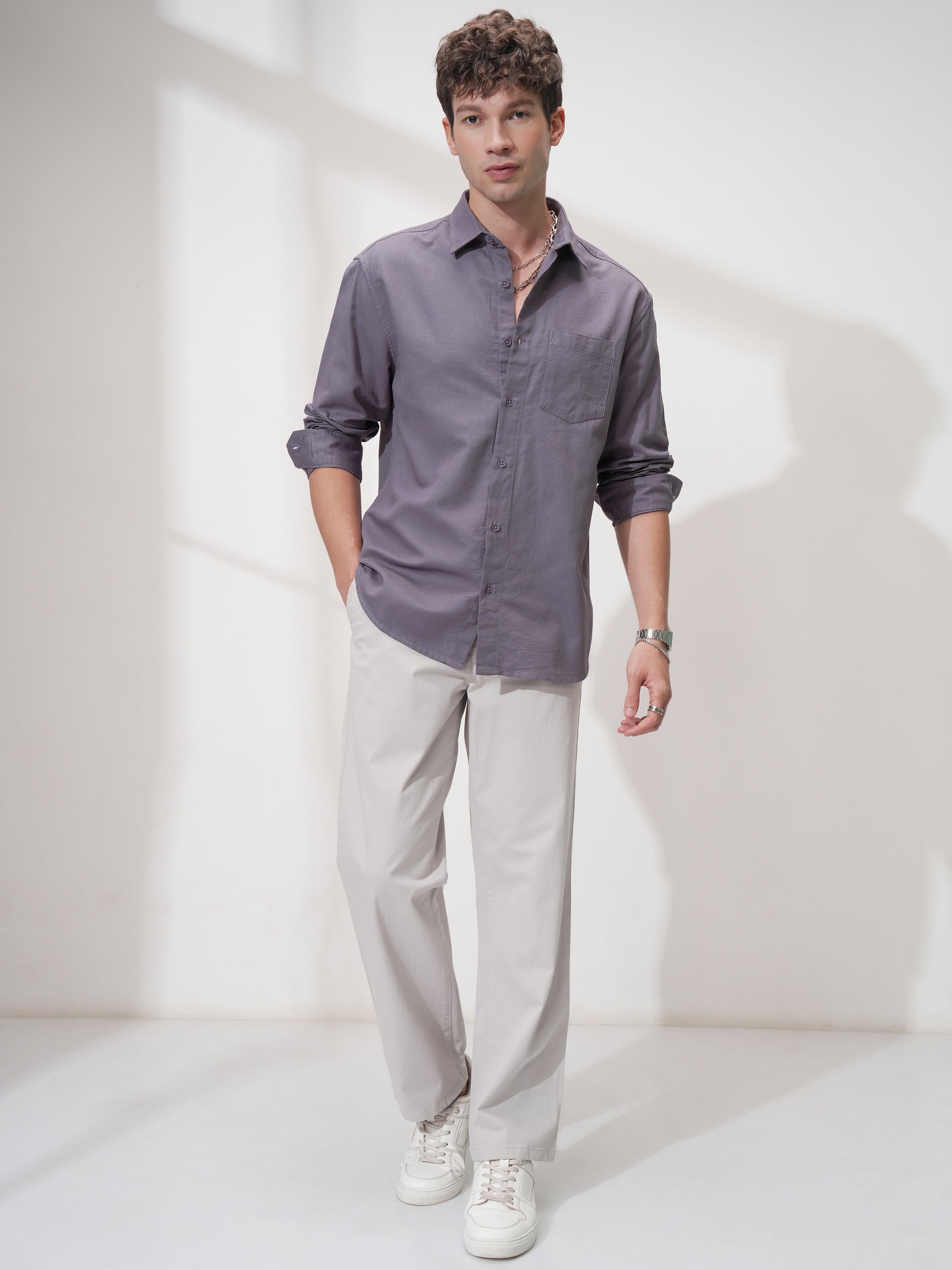 Highlander Men Purple Solid Relaxed Fit Casual Shirt - Purple - Image 2