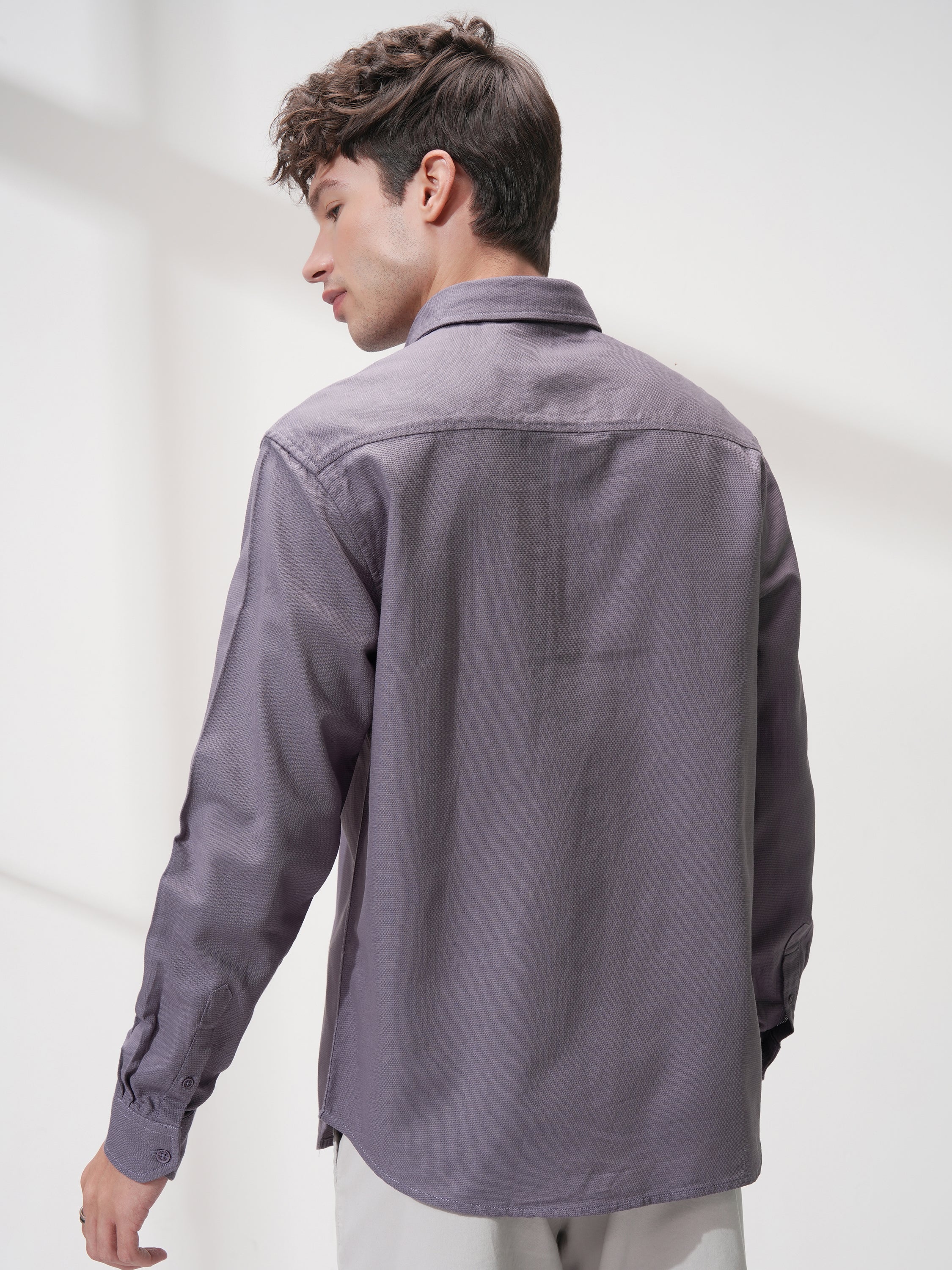 Highlander Men Purple Solid Relaxed Fit Casual Shirt - Purple - Image 3