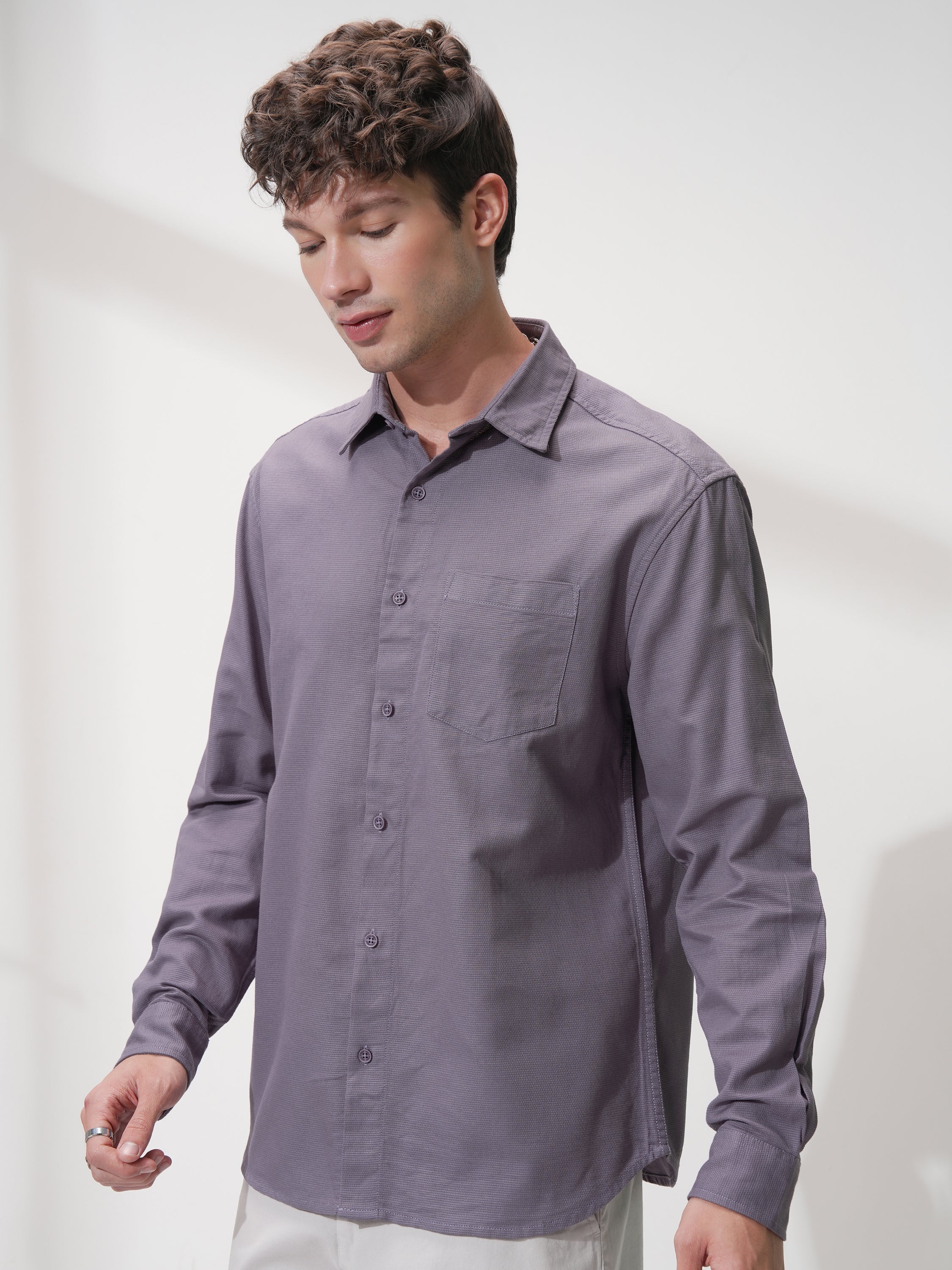 Highlander Men Purple Solid Relaxed Fit Casual Shirt - Purple - Image 4