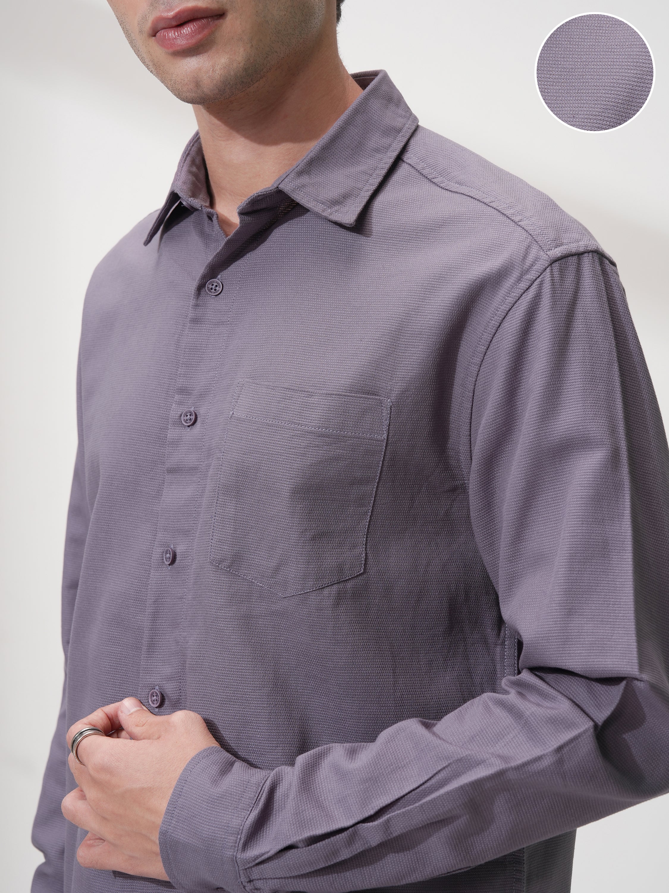 Highlander Men Purple Solid Relaxed Fit Casual Shirt - Purple - Image 5
