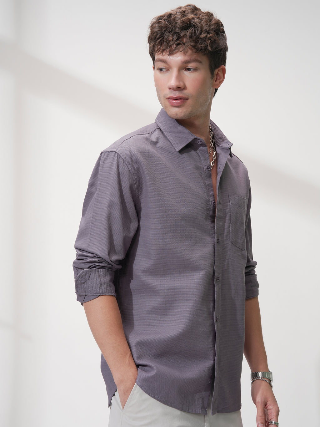 Highlander Men Purple Solid Relaxed Fit Casual Shirt - Purple - Image 6