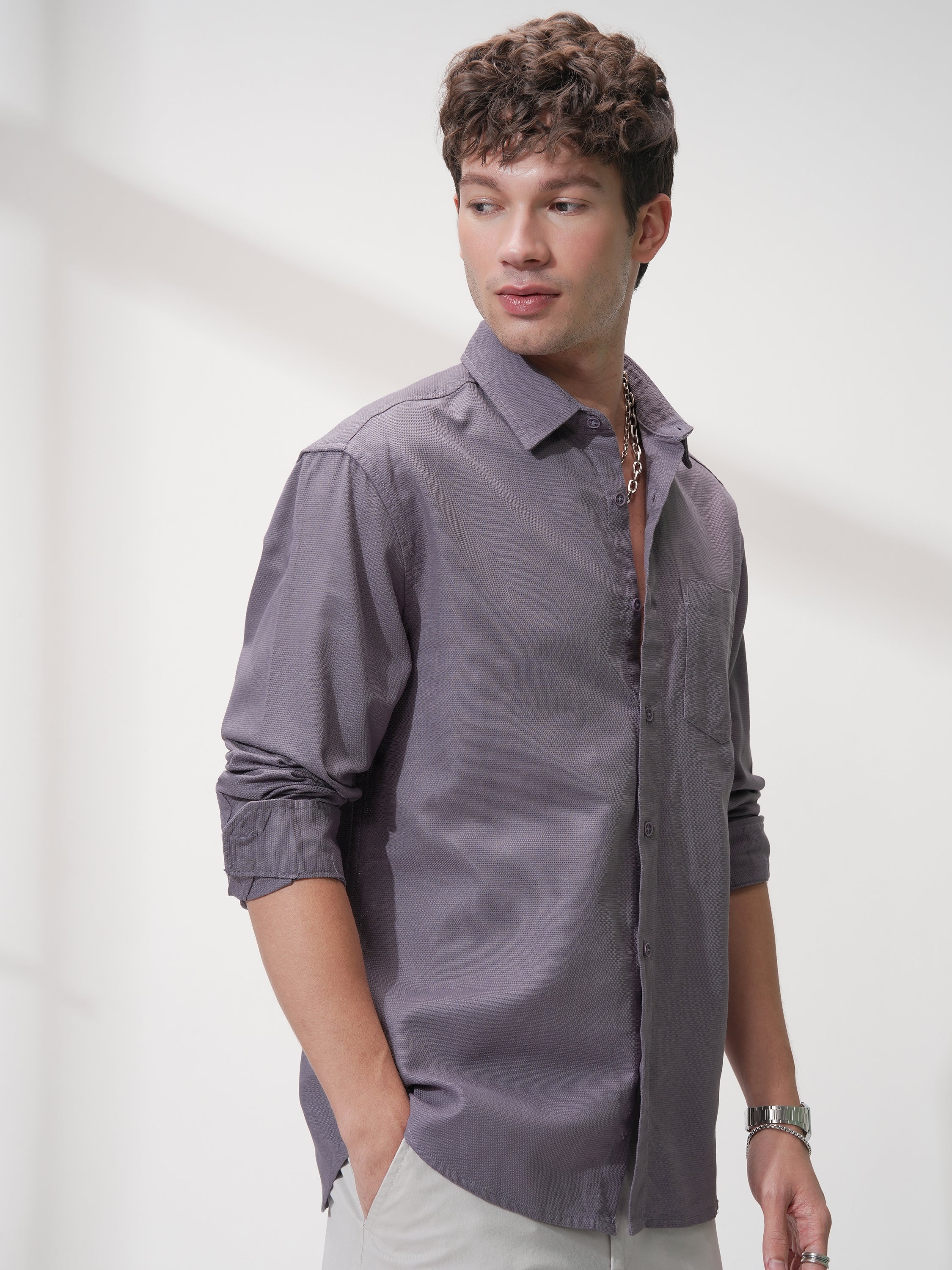 Highlander Men Purple Solid Relaxed Fit Casual Shirt - Purple - Image 6