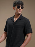 Highlander Men Black Self Design Relaxed Fit Casual Shirt - Black - Image 1