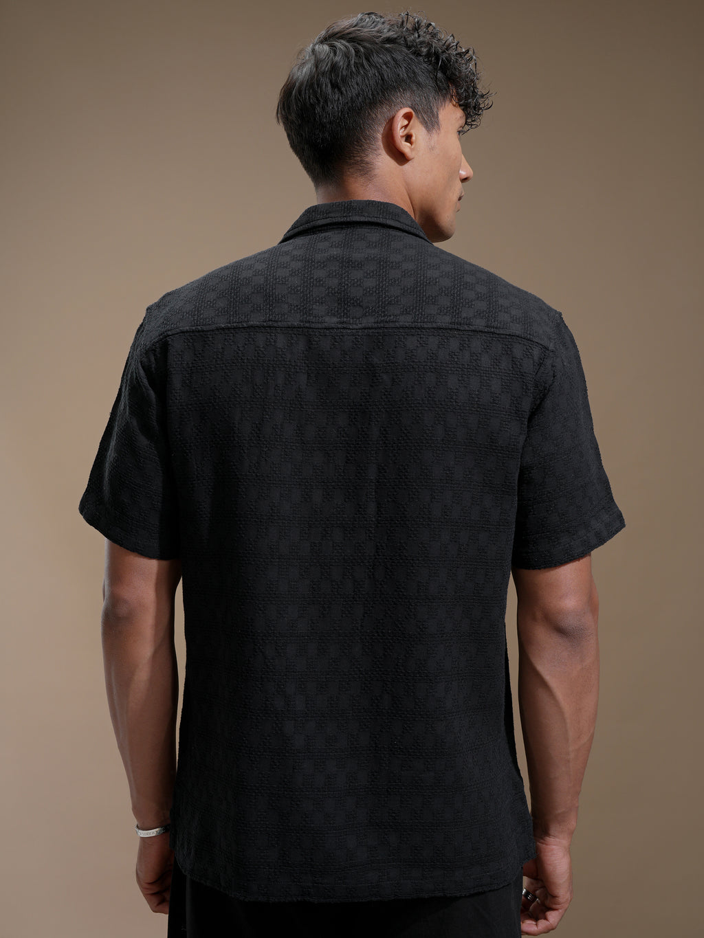 Highlander Men Black Self Design Relaxed Fit Casual Shirt - Black - Image 3