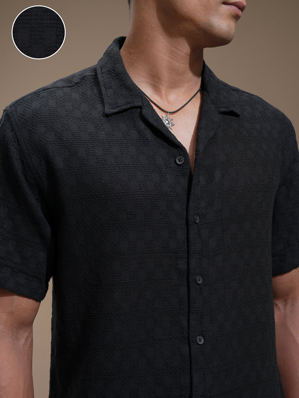 Highlander Men Black Self Design Relaxed Fit Casual Shirt - Black - Image 5