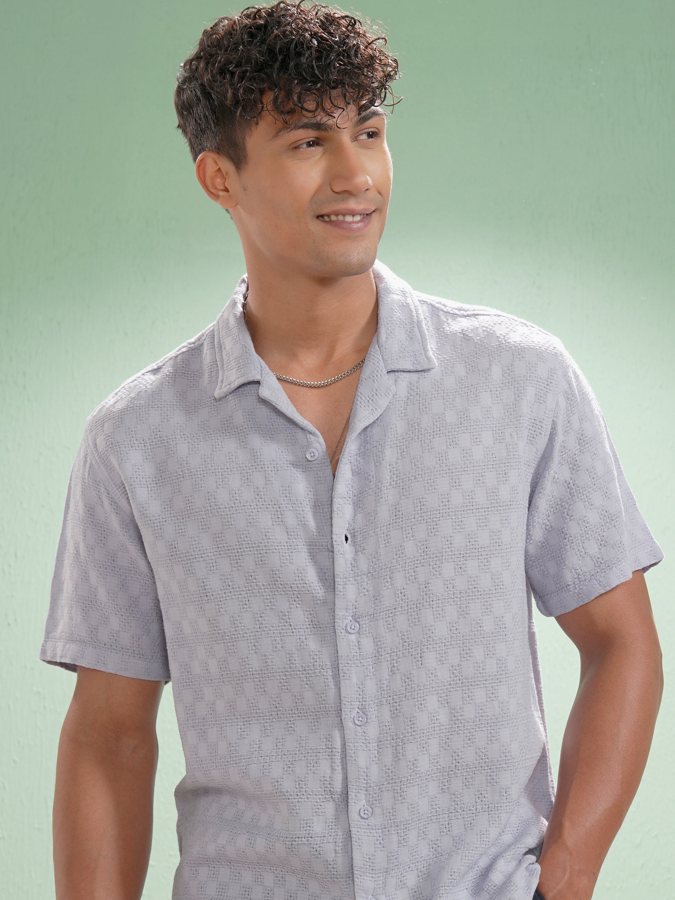 Highlander Men Lavender Self Design Relaxed Fit Casual Shirt - Lavender - Image 1