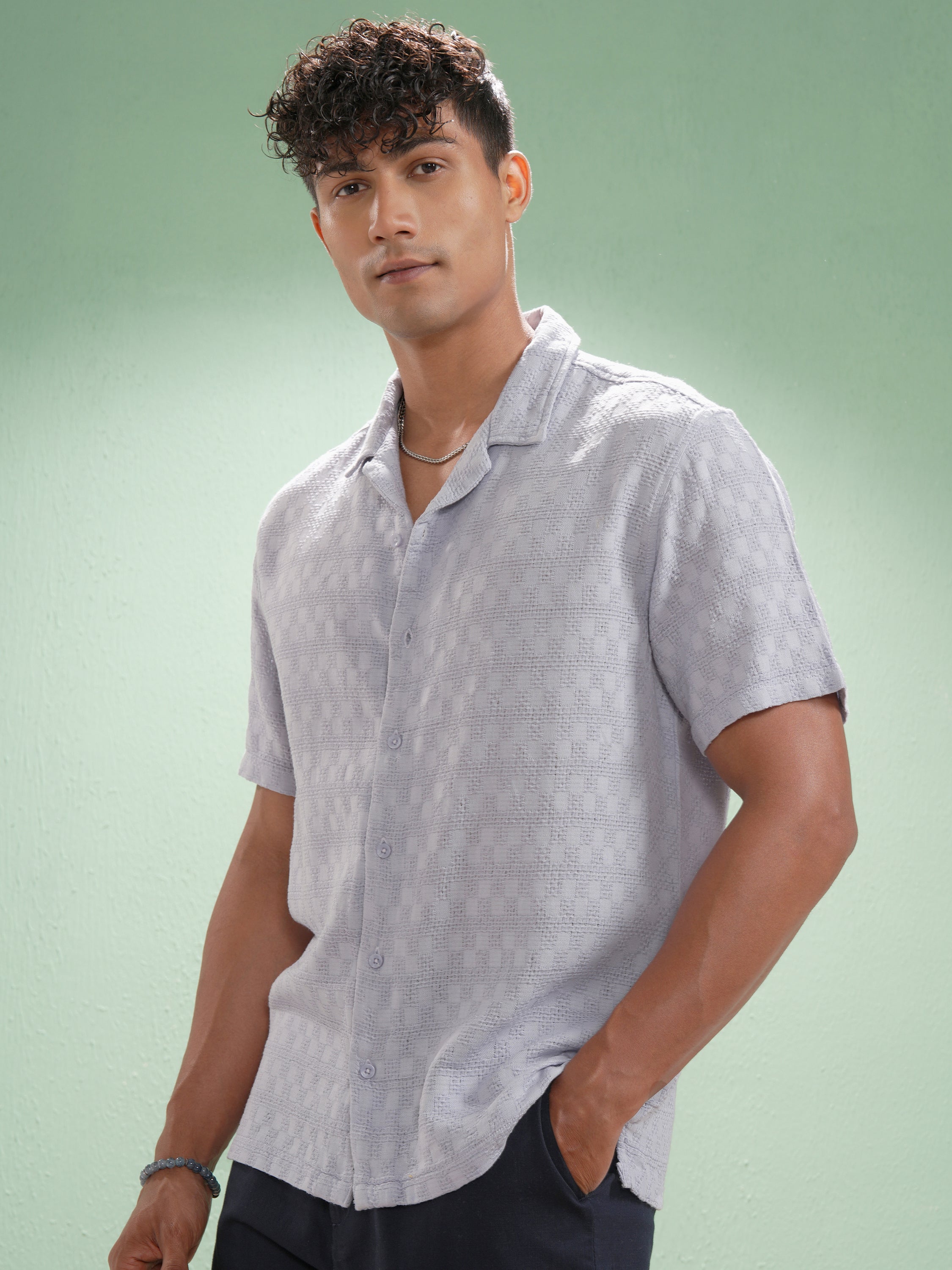 Highlander Men Lavender Self Design Relaxed Fit Casual Shirt - Lavender - Image 4