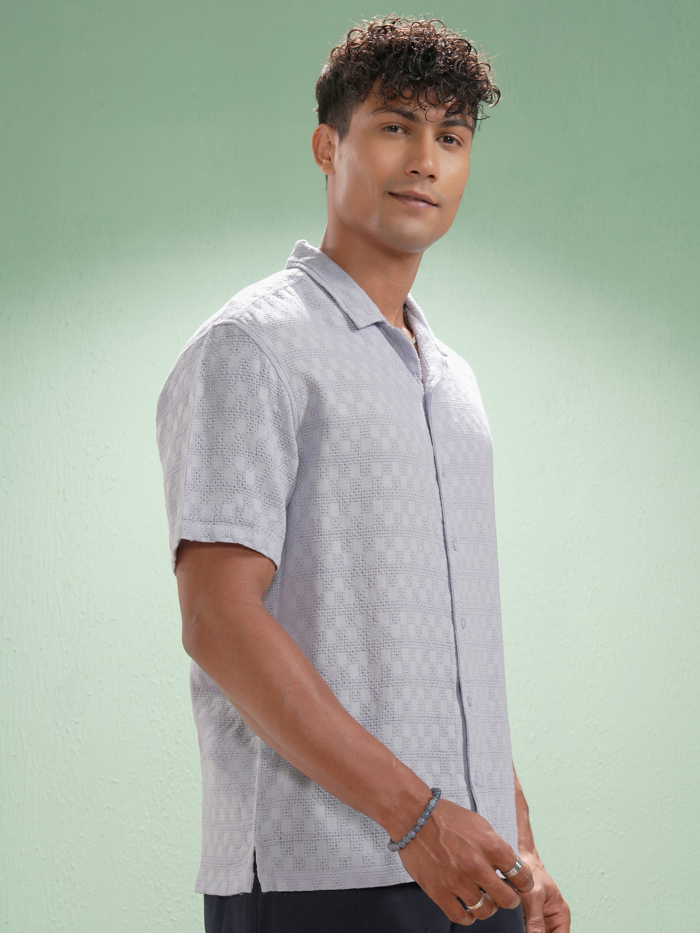 Highlander Men Lavender Self Design Relaxed Fit Casual Shirt - Lavender - Image 6