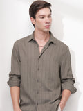 Highlander Men Tan Striped Relaxed Fit Casual Shirt - Tan - Image 1