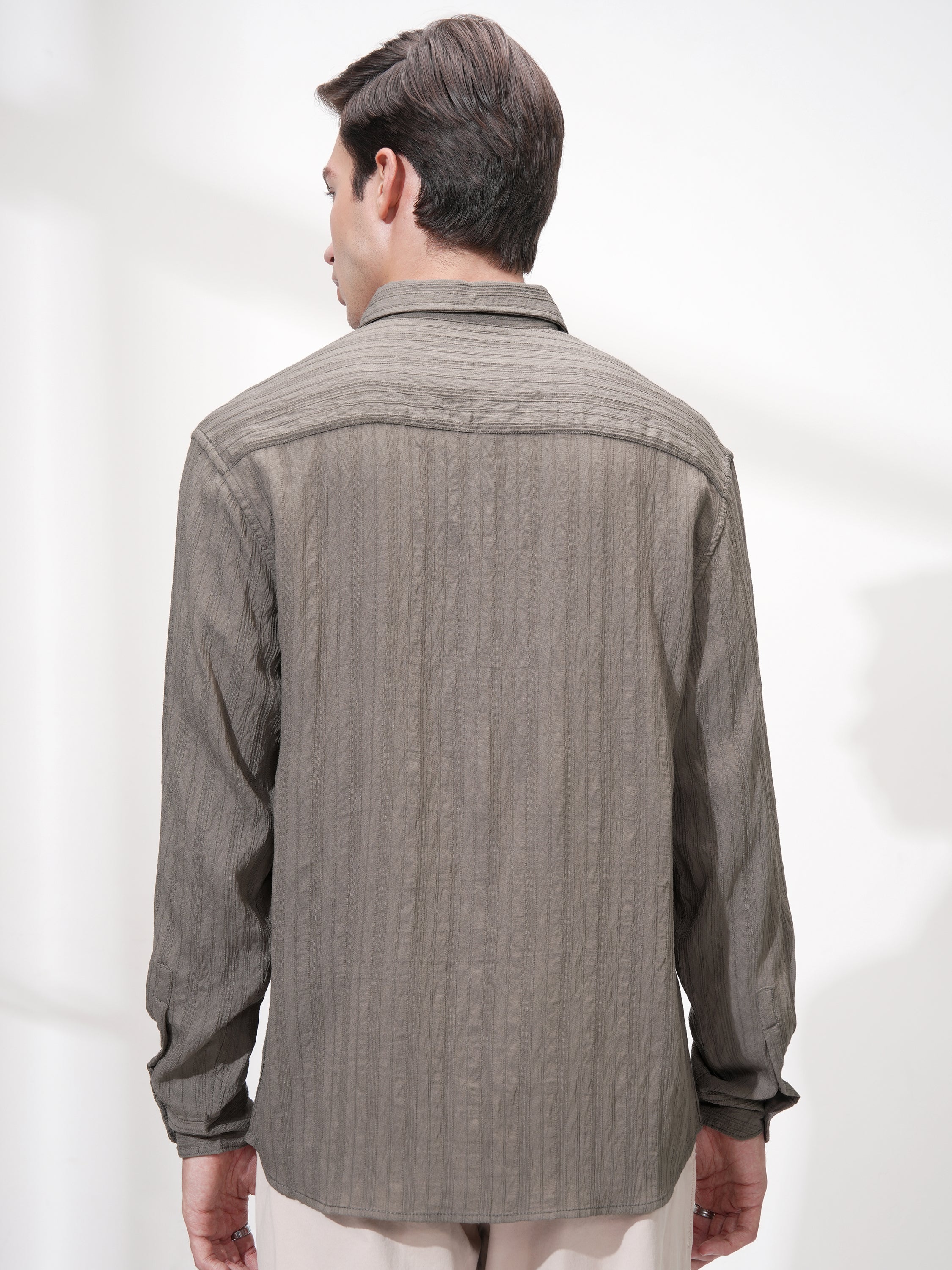 Highlander Men Tan Striped Relaxed Fit Casual Shirt - Tan - Image 3