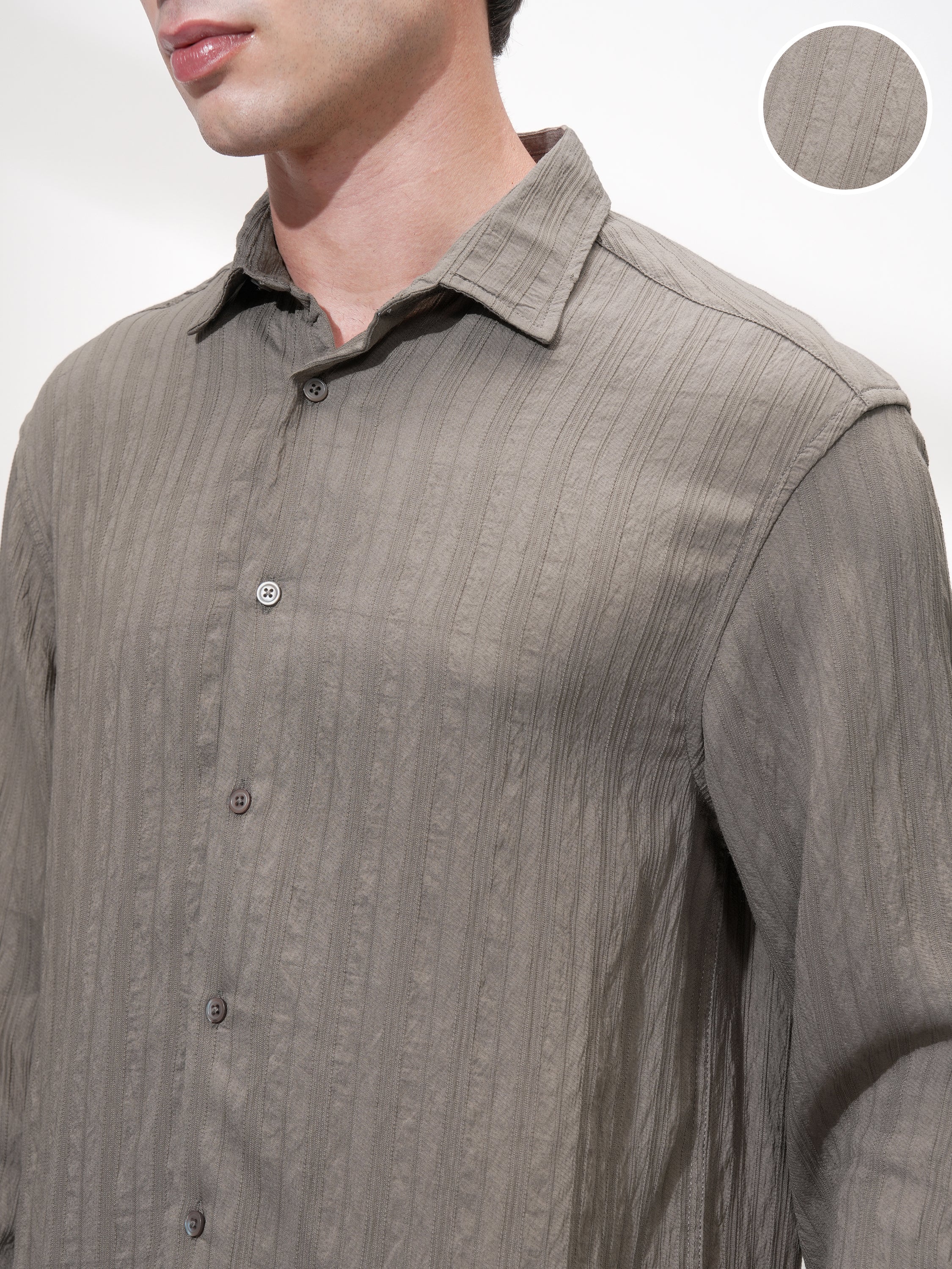 Highlander Men Tan Striped Relaxed Fit Casual Shirt - Tan - Image 5