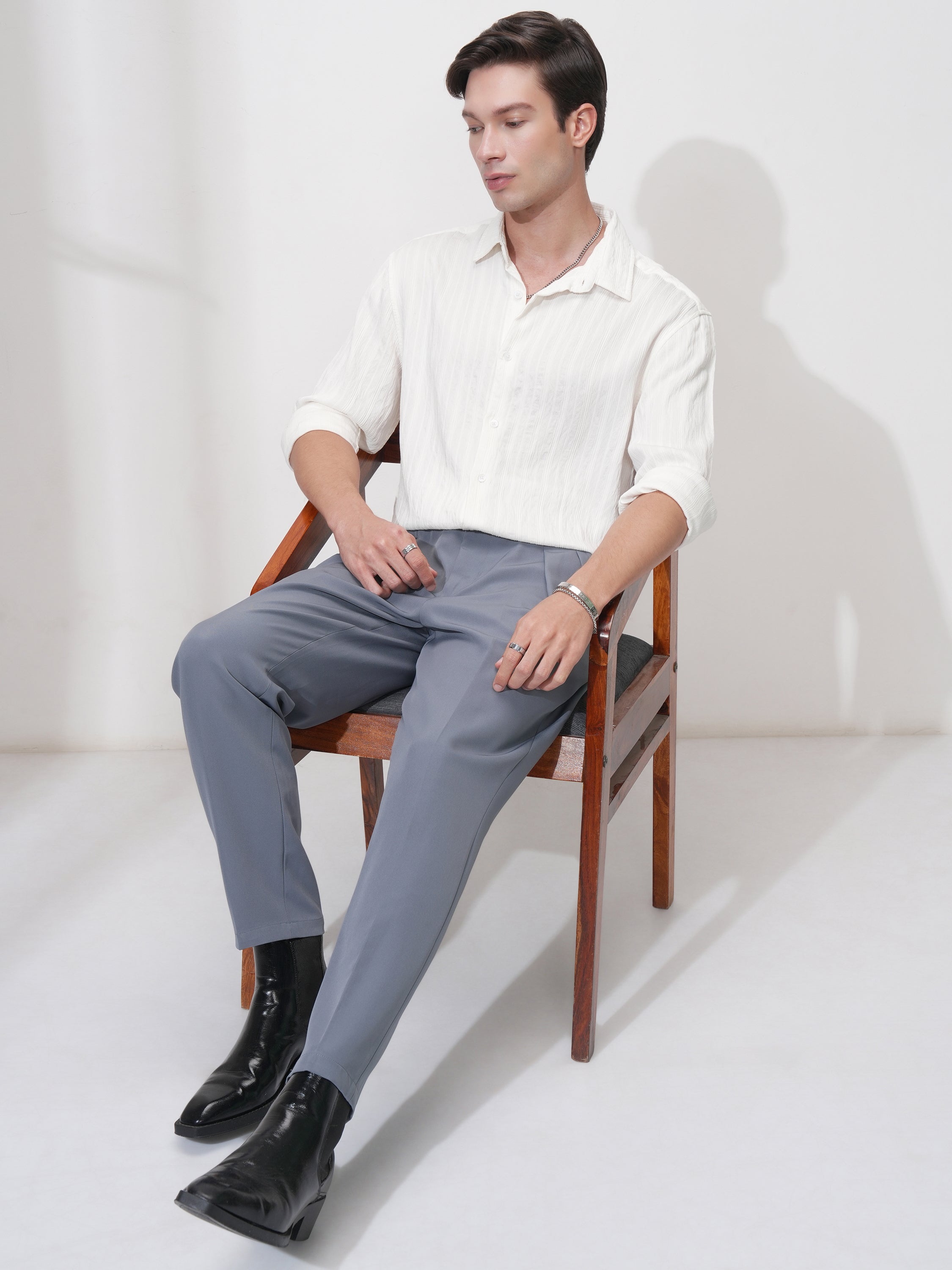 Highlander Men White Striped Relaxed Fit Casual Shirt - White - Image 2