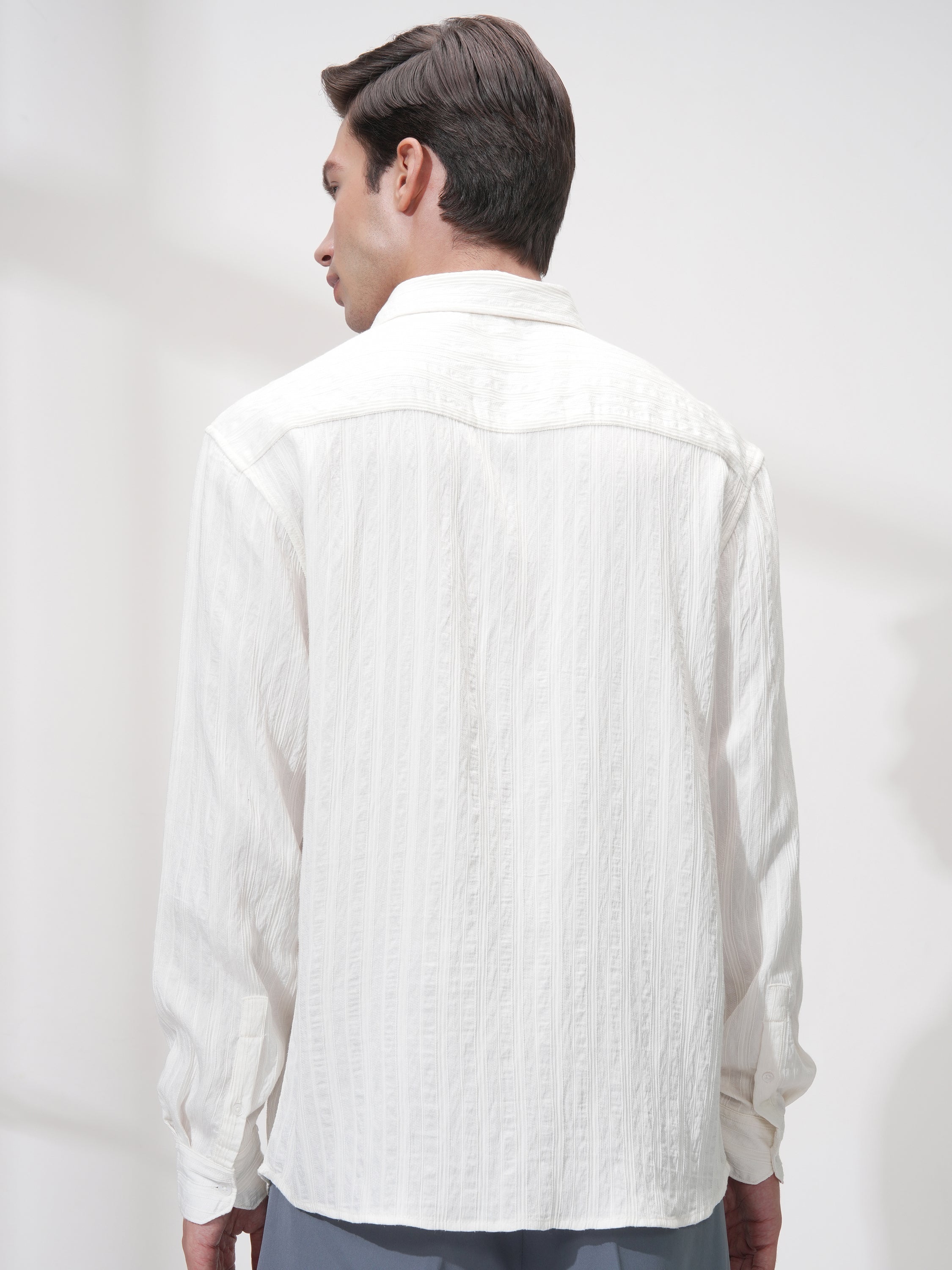 Highlander Men White Striped Relaxed Fit Casual Shirt - White - Image 3