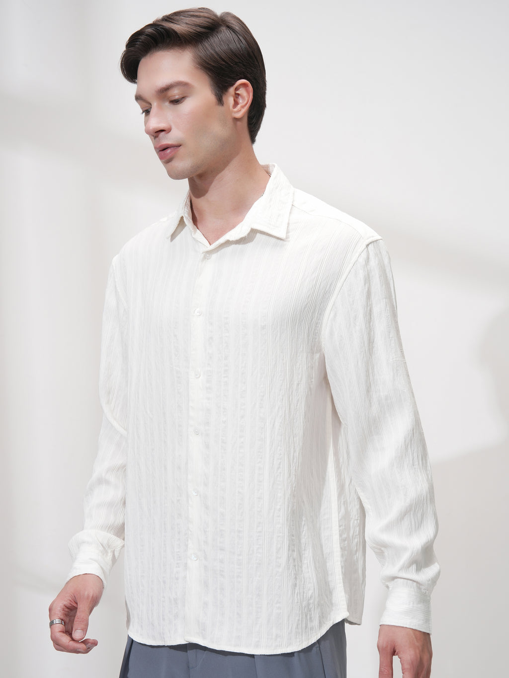 Highlander Men White Striped Relaxed Fit Casual Shirt - White - Image 4