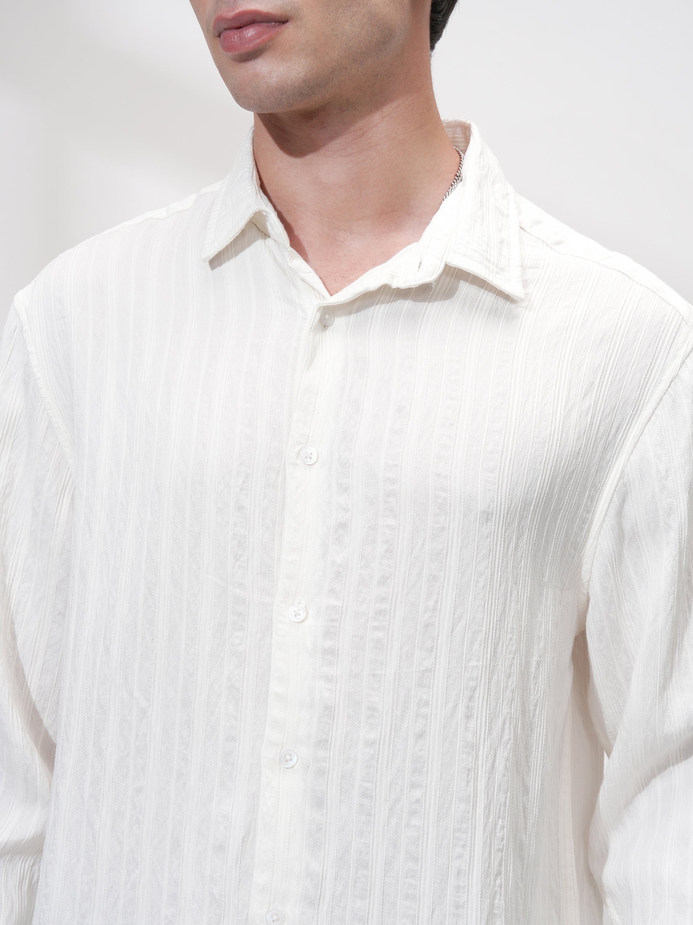Highlander Men White Striped Relaxed Fit Casual Shirt - White - Image 5