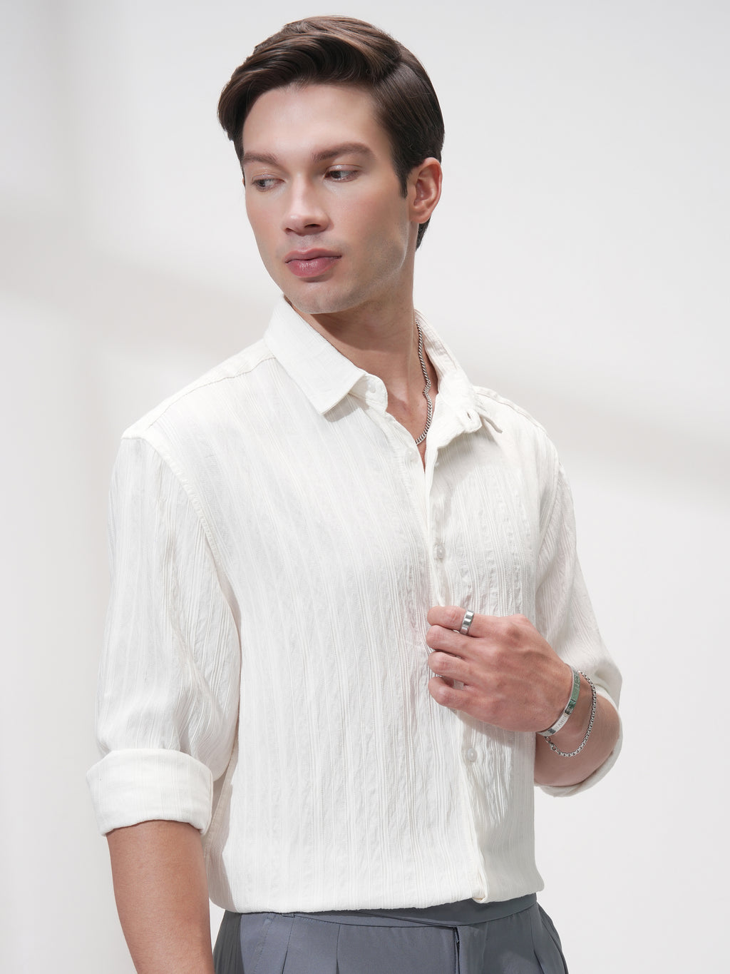 Highlander Men White Striped Relaxed Fit Casual Shirt - White - Image 6