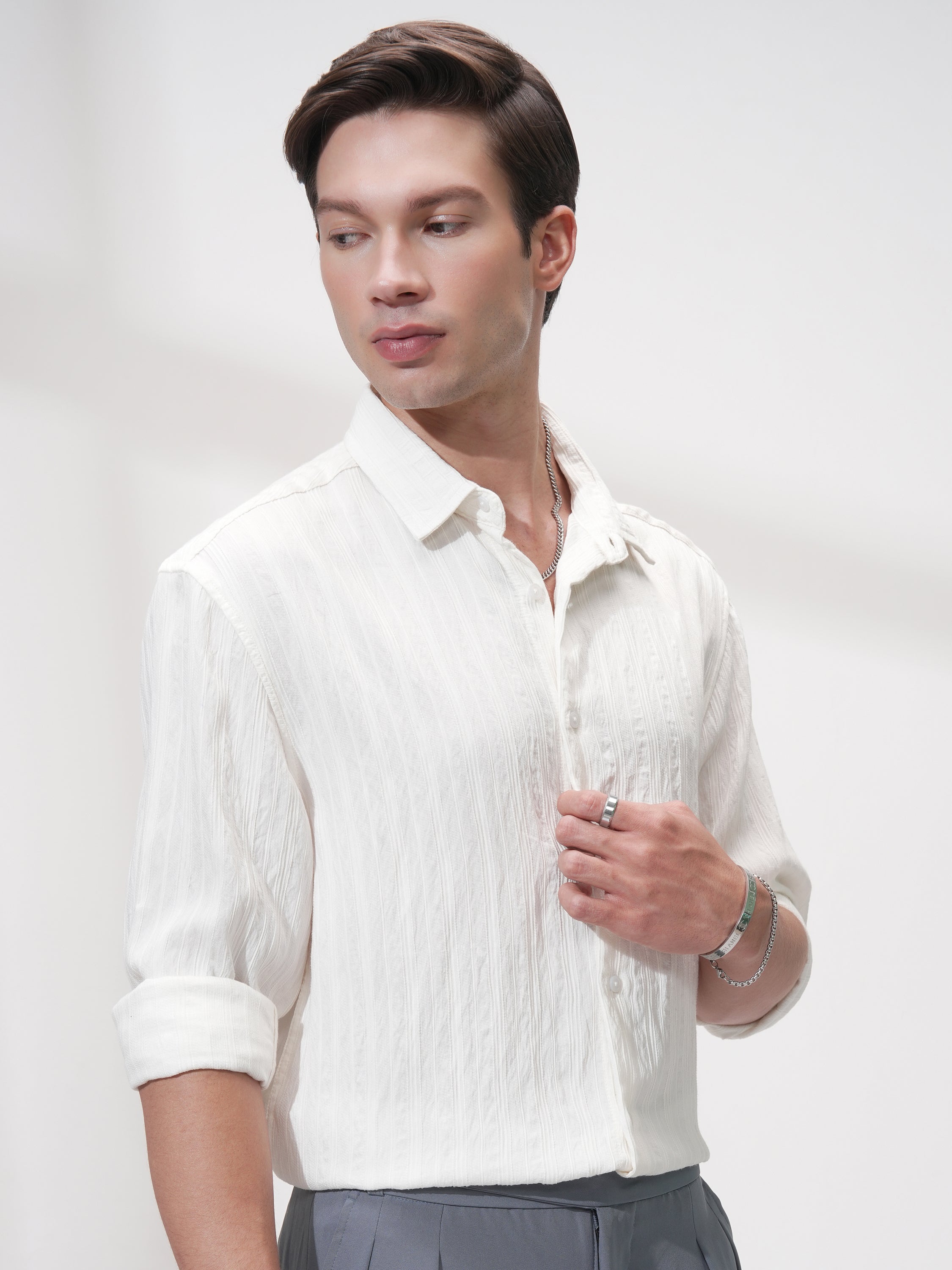 Highlander Men White Striped Relaxed Fit Casual Shirt - White - Image 6