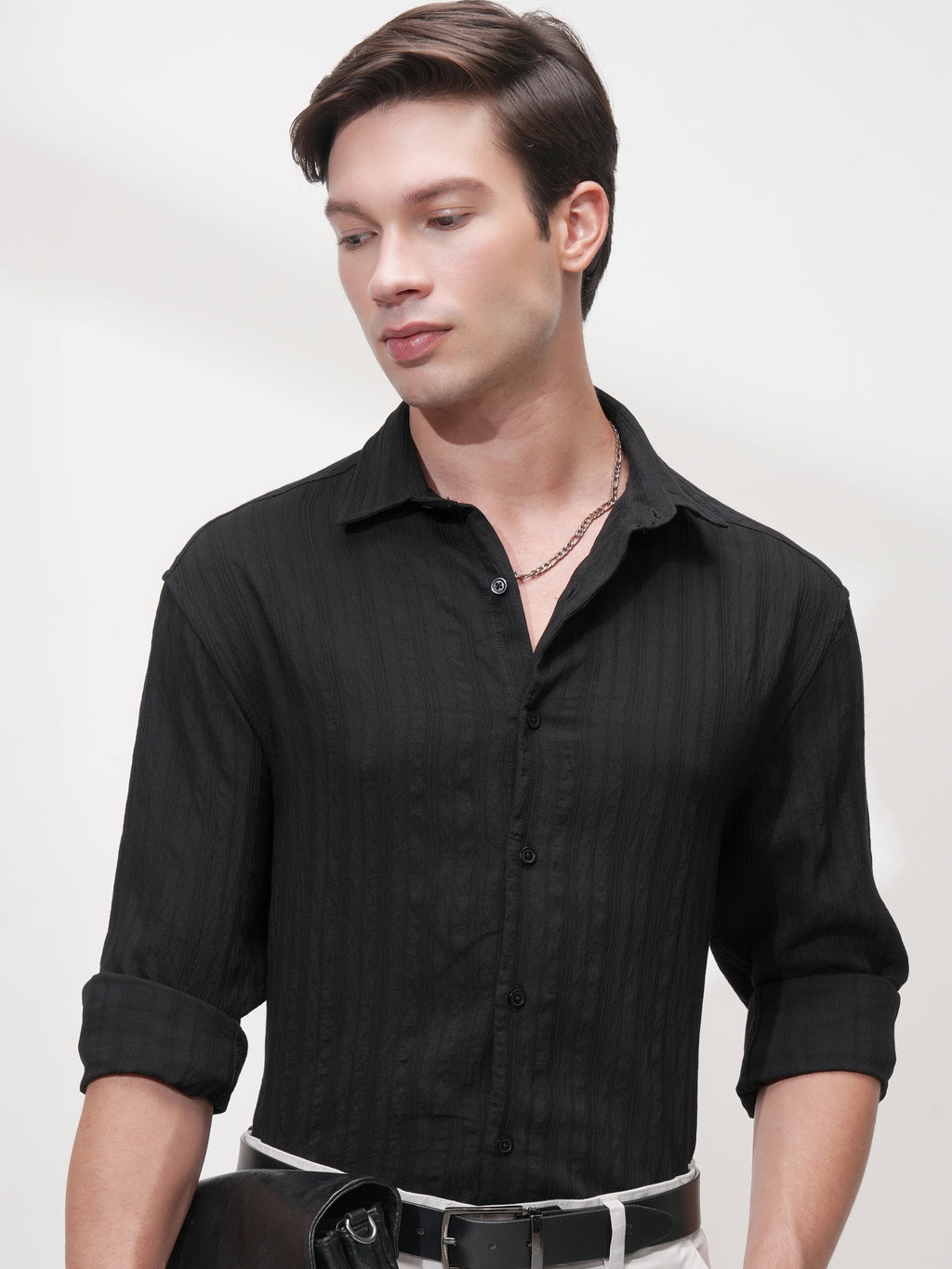 Highlander Men Black Striped Relaxed Fit Casual Shirt - Black - Image 1