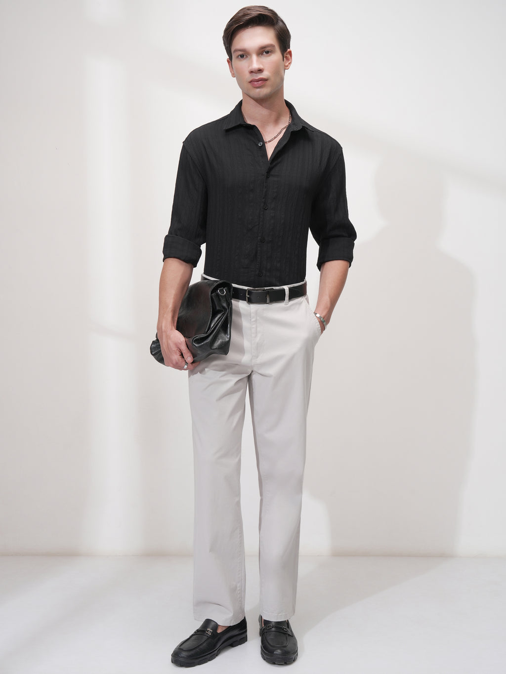 Highlander Men Black Striped Relaxed Fit Casual Shirt - Black - Image 2