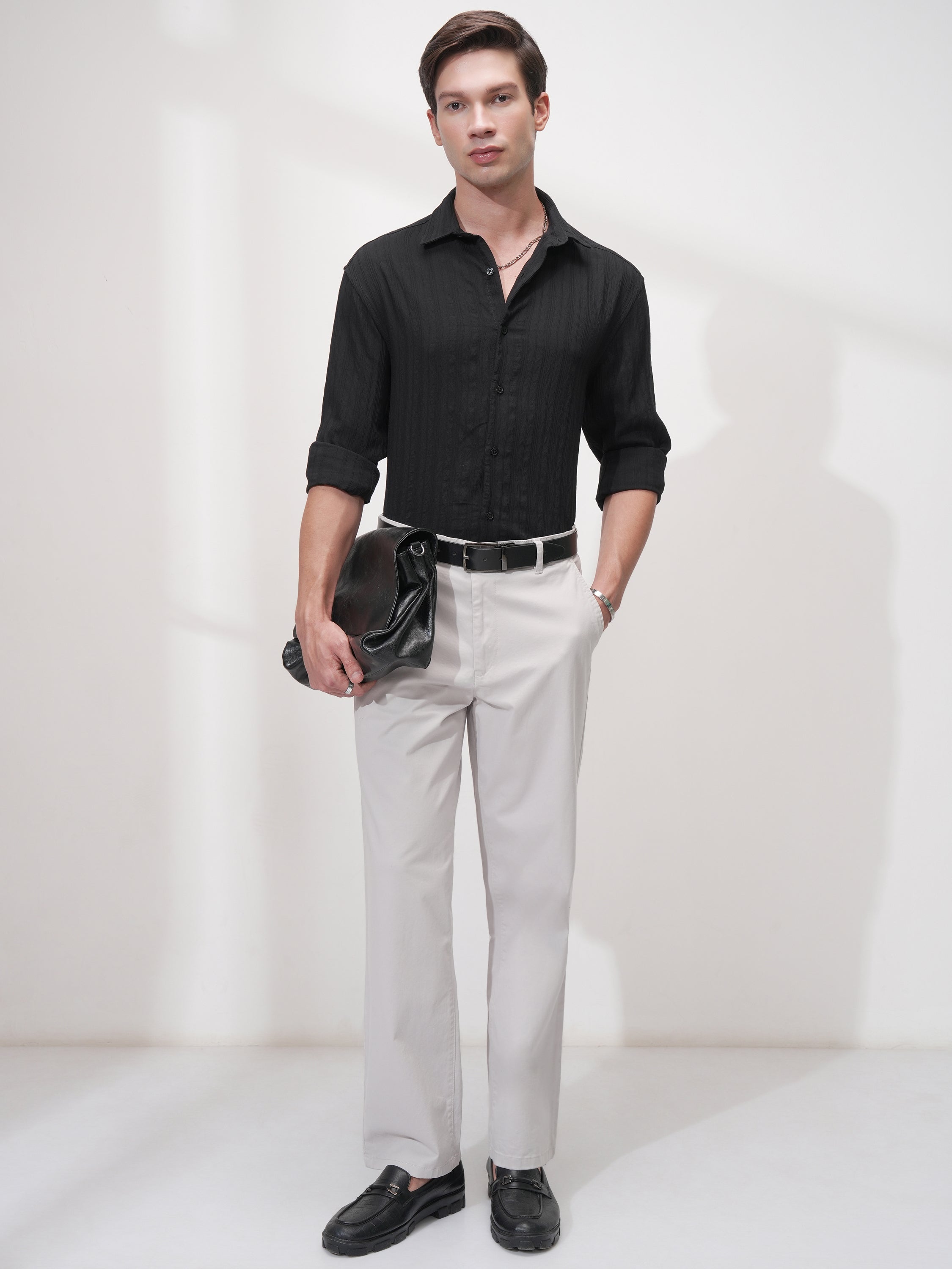 Highlander Men Black Striped Relaxed Fit Casual Shirt - Black - Image 2