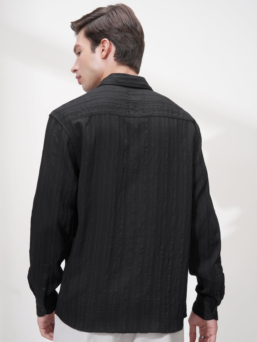 Highlander Men Black Striped Relaxed Fit Casual Shirt - Black - Image 3
