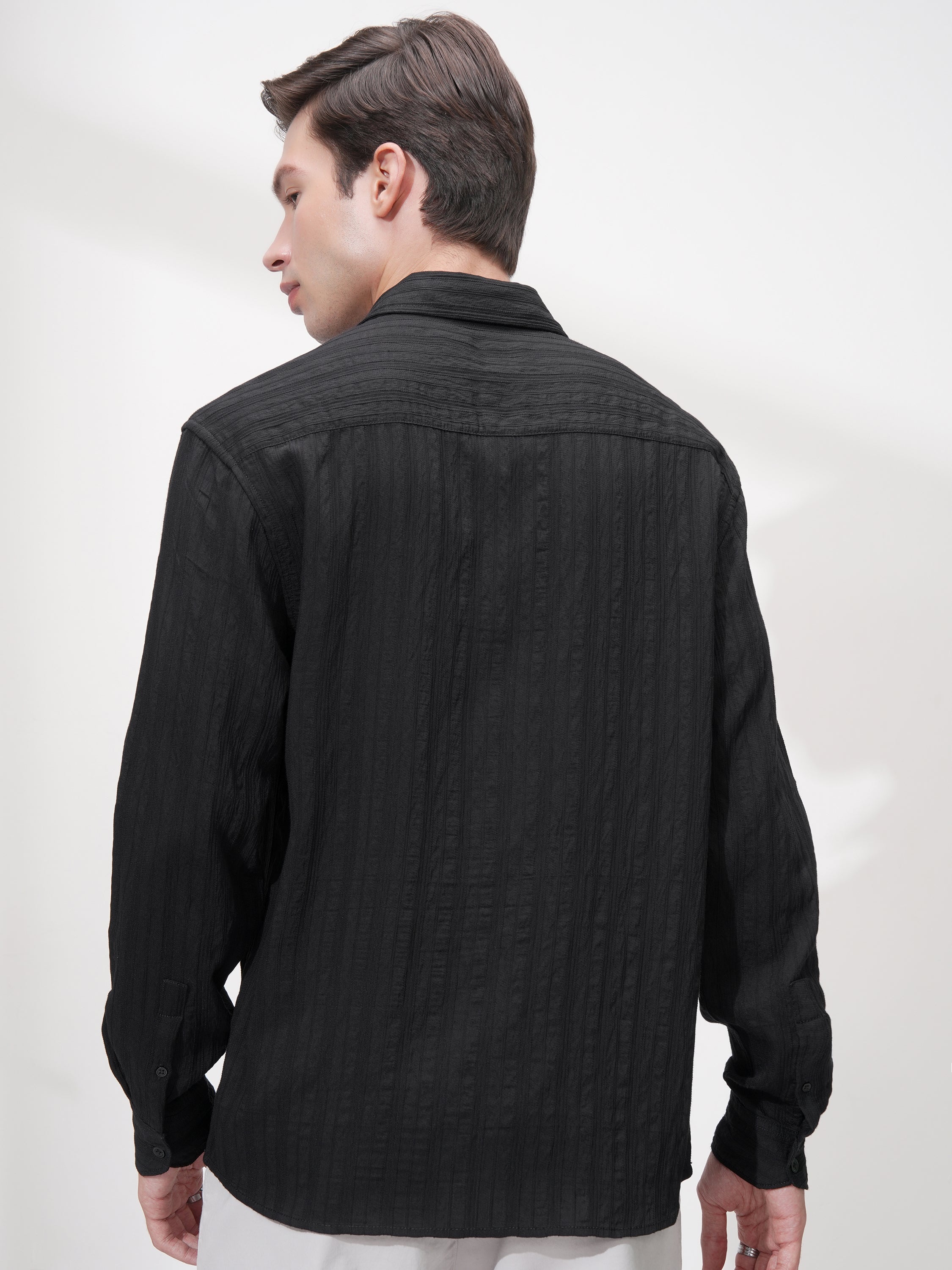 Highlander Men Black Striped Relaxed Fit Casual Shirt - Black - Image 3