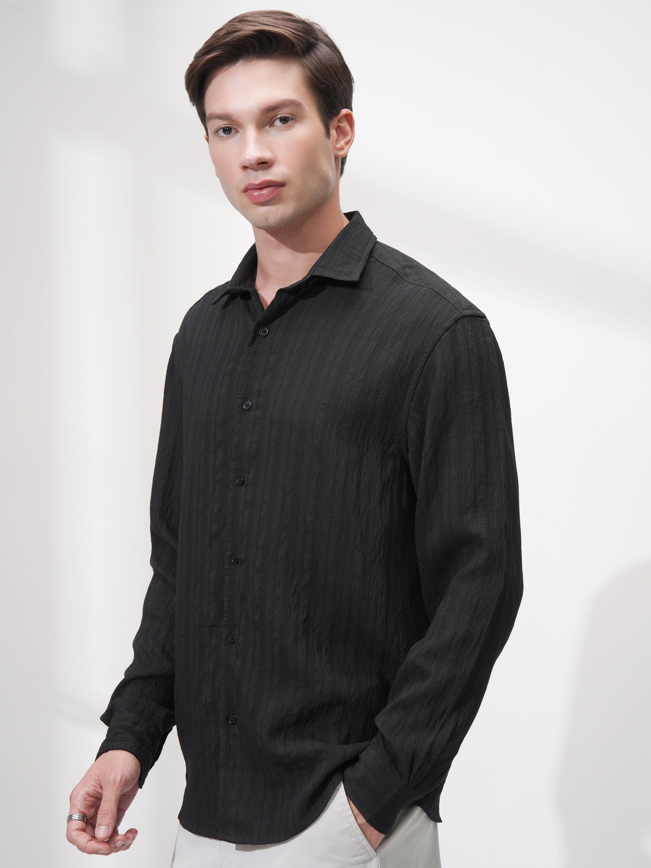 Highlander Men Black Striped Relaxed Fit Casual Shirt - Black - Image 4