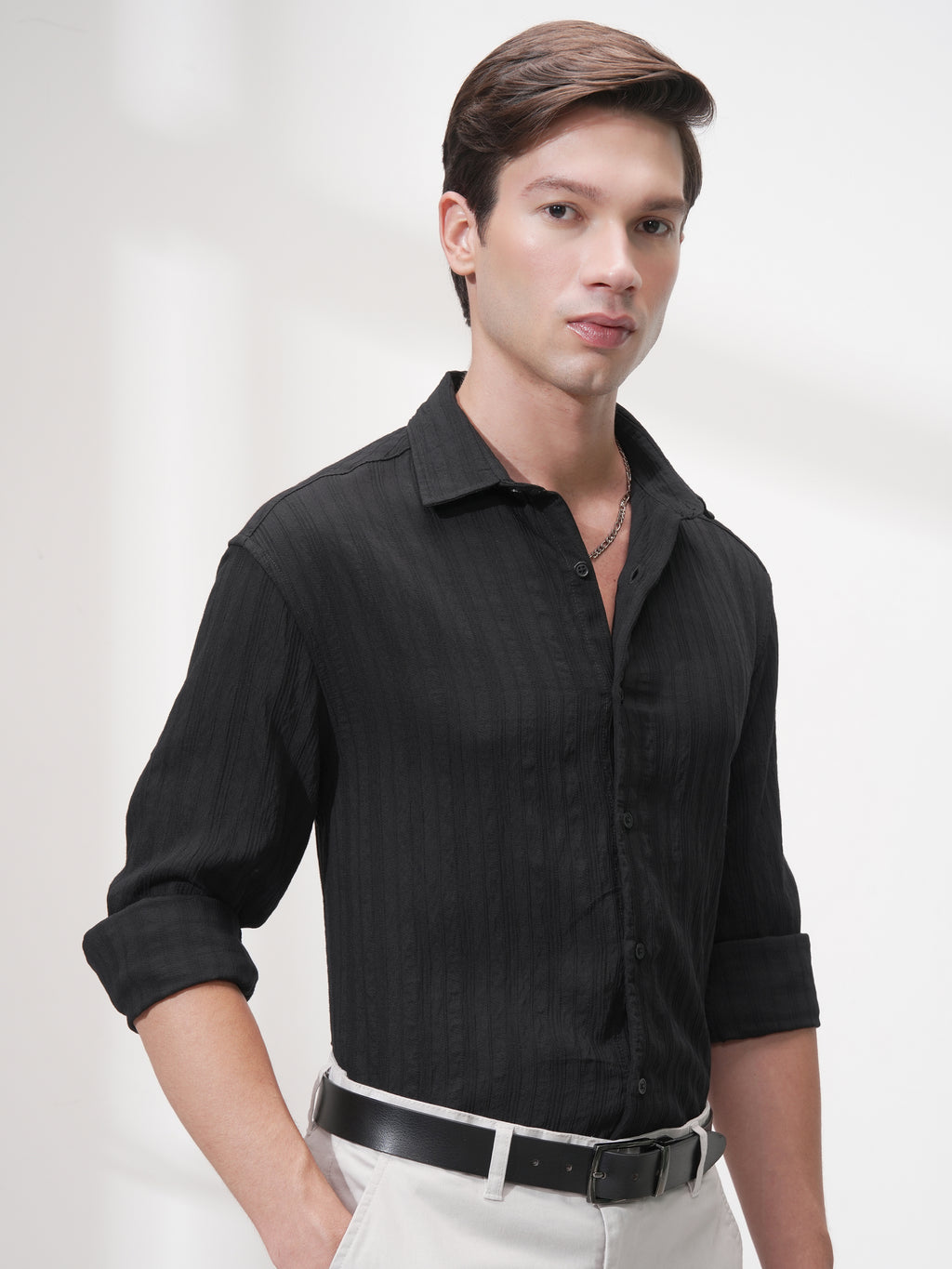 Highlander Men Black Striped Relaxed Fit Casual Shirt - Black - Image 6