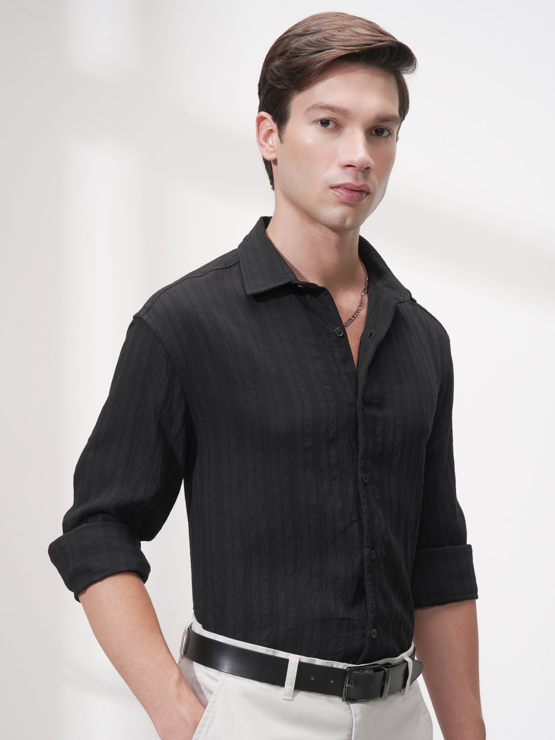 Highlander Men Black Striped Relaxed Fit Casual Shirt - Black - Image 6
