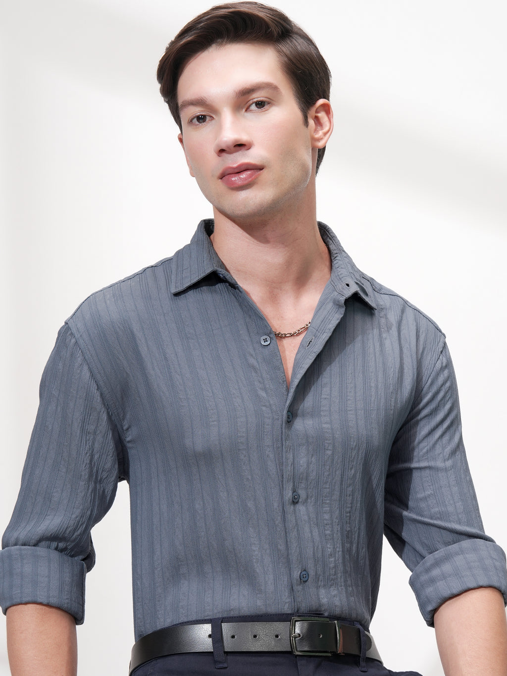 Highlander Men Blue Striped Relaxed Fit Casual Shirt - Blue - Image 1
