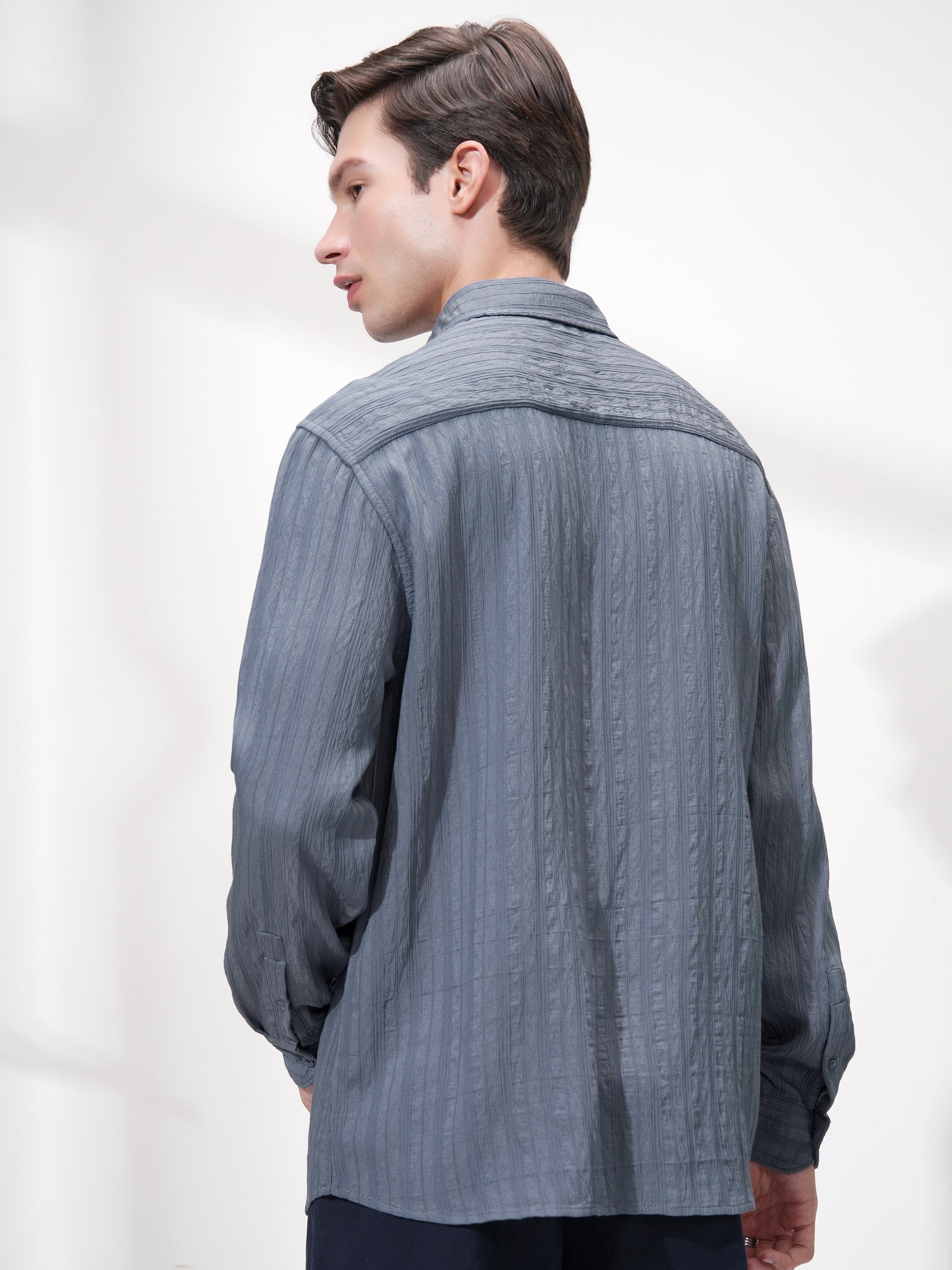 Highlander Men Blue Striped Relaxed Fit Casual Shirt - Blue - Image 3
