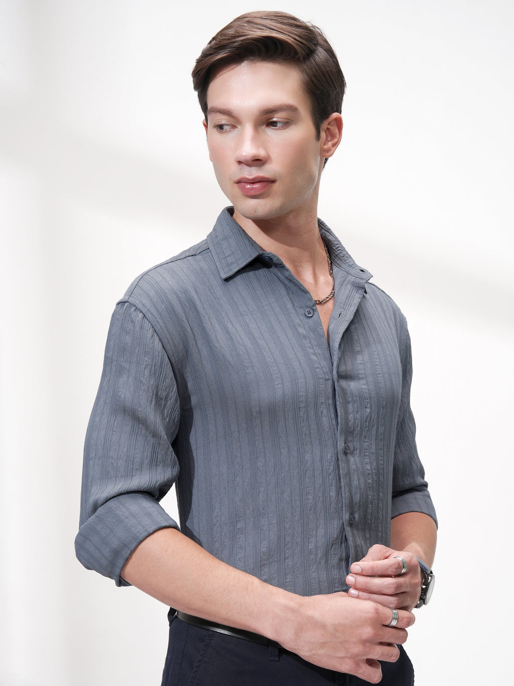 Highlander Men Blue Striped Relaxed Fit Casual Shirt - Blue - Image 6