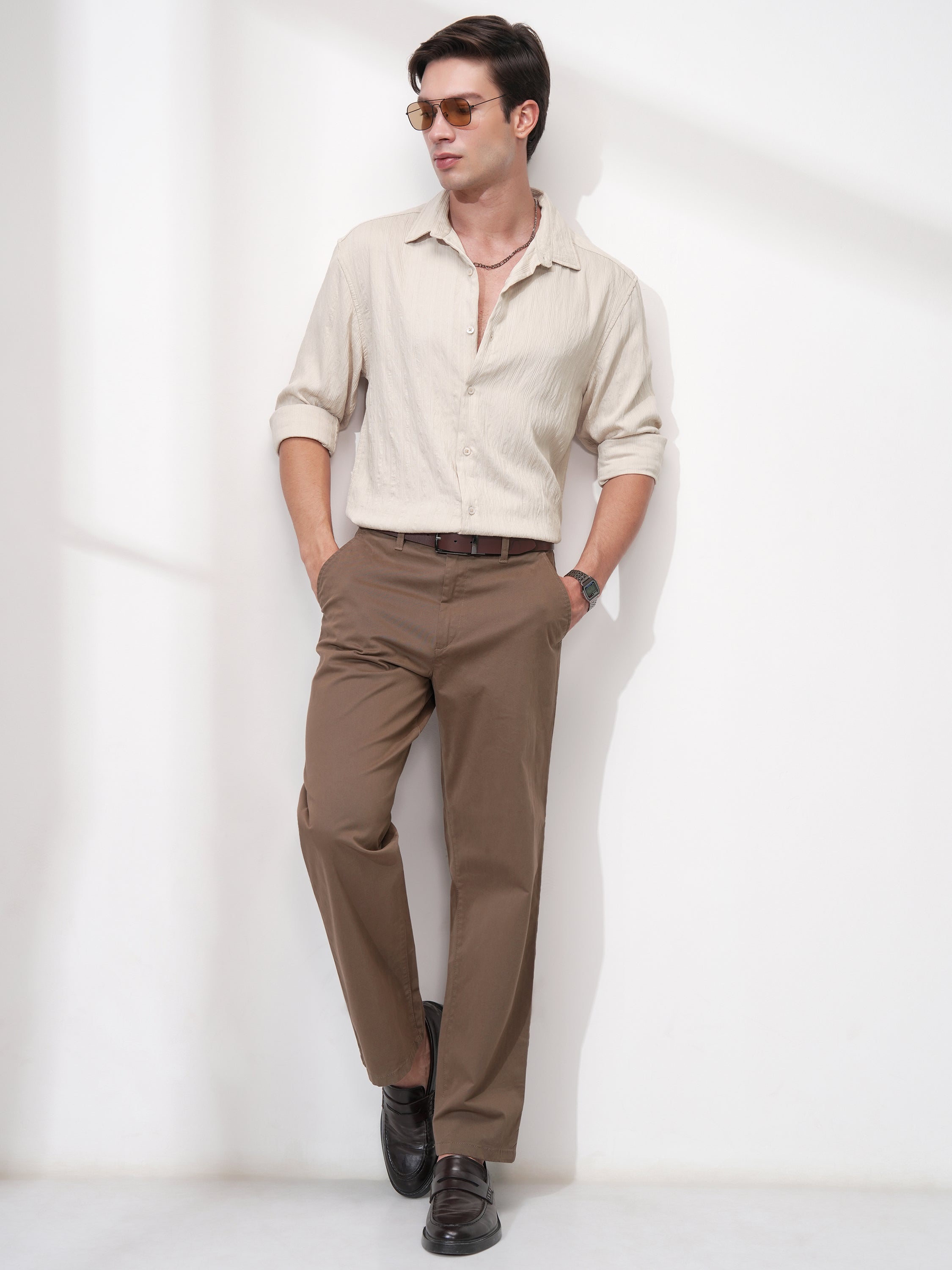 Highlander Men Cream Striped Relaxed Fit Casual Shirt - Cream - Image 2