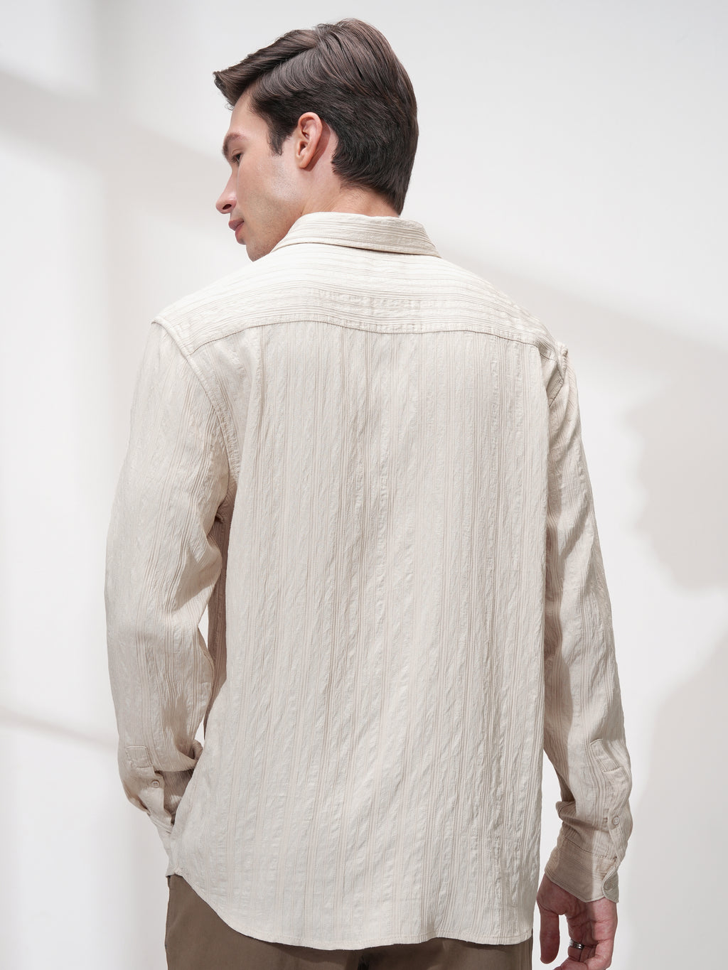 Highlander Men Cream Striped Relaxed Fit Casual Shirt - Cream - Image 3