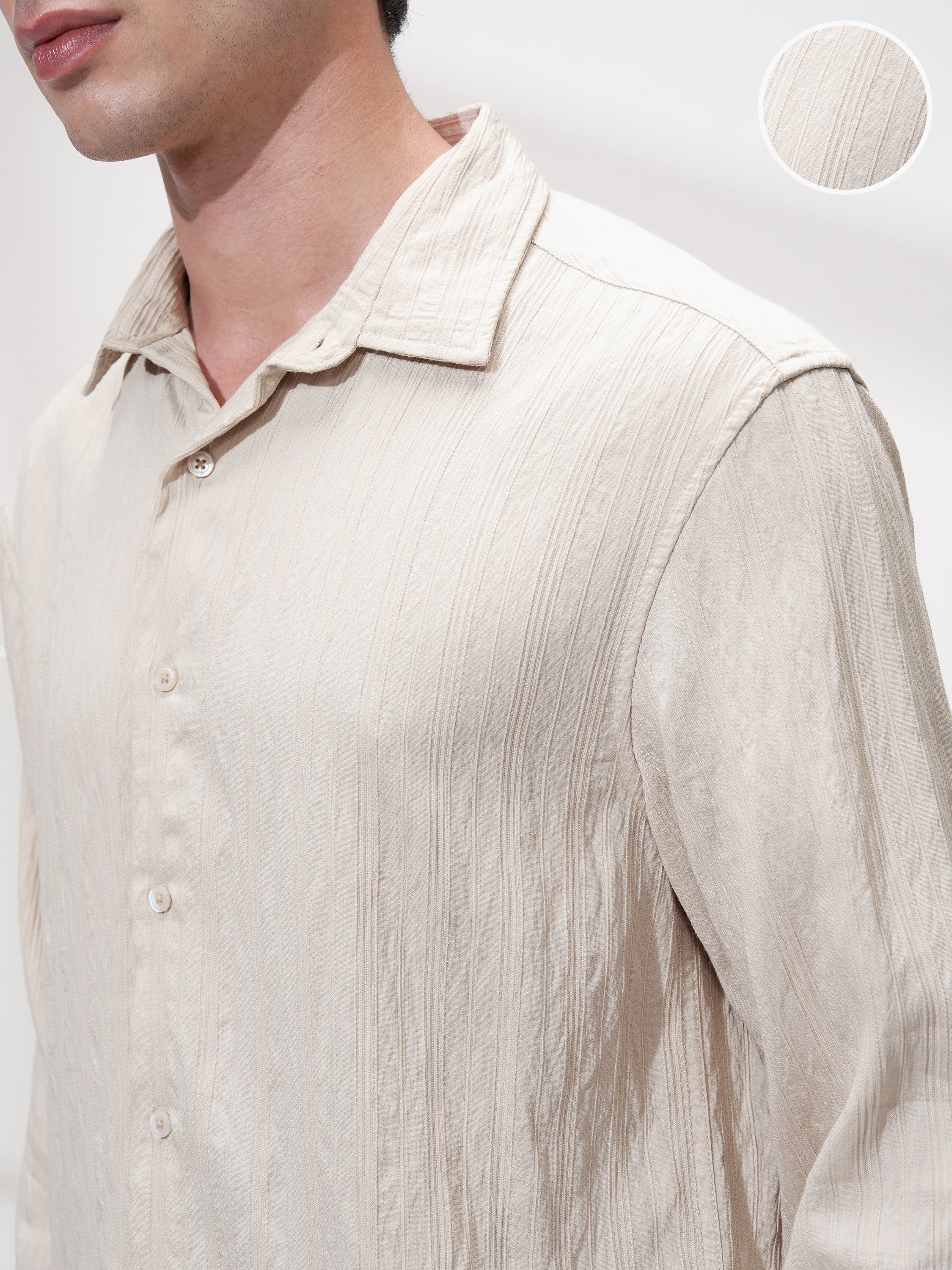 Highlander Men Cream Striped Relaxed Fit Casual Shirt - Cream - Image 5